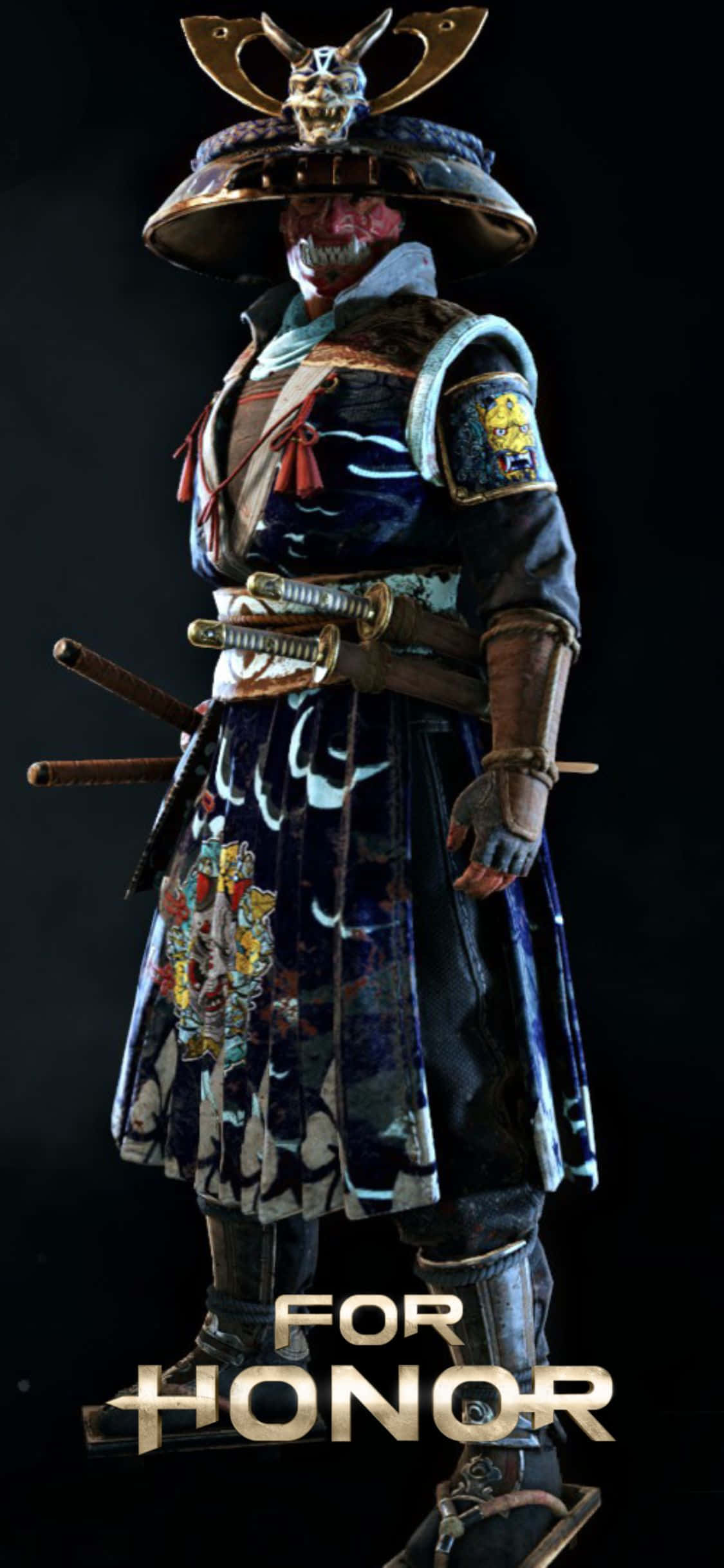 en mann i samurai-kostyme med ordene for honor Bakgrunner