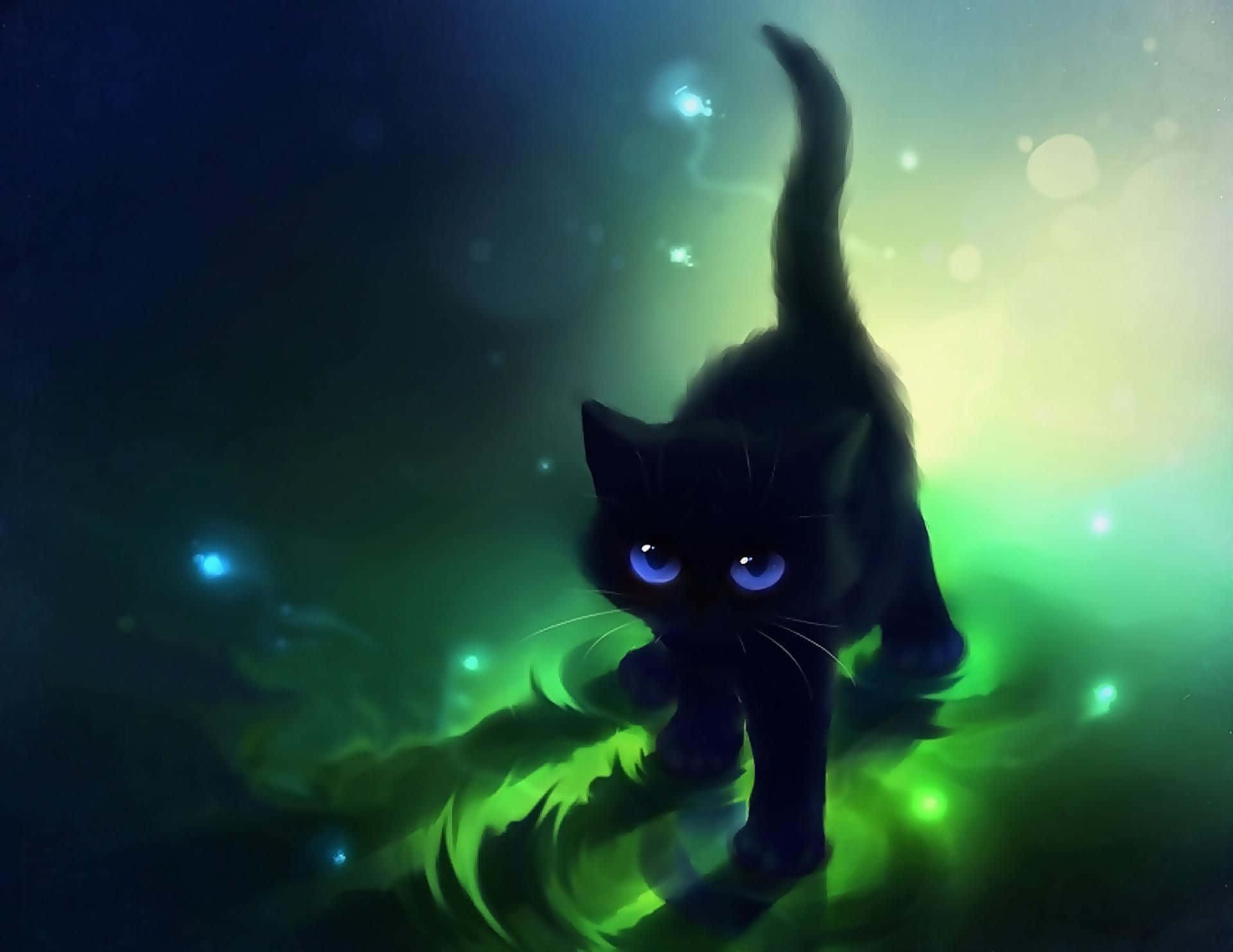 En nysgjerrig animekatt hopper i luften Bakgrunner