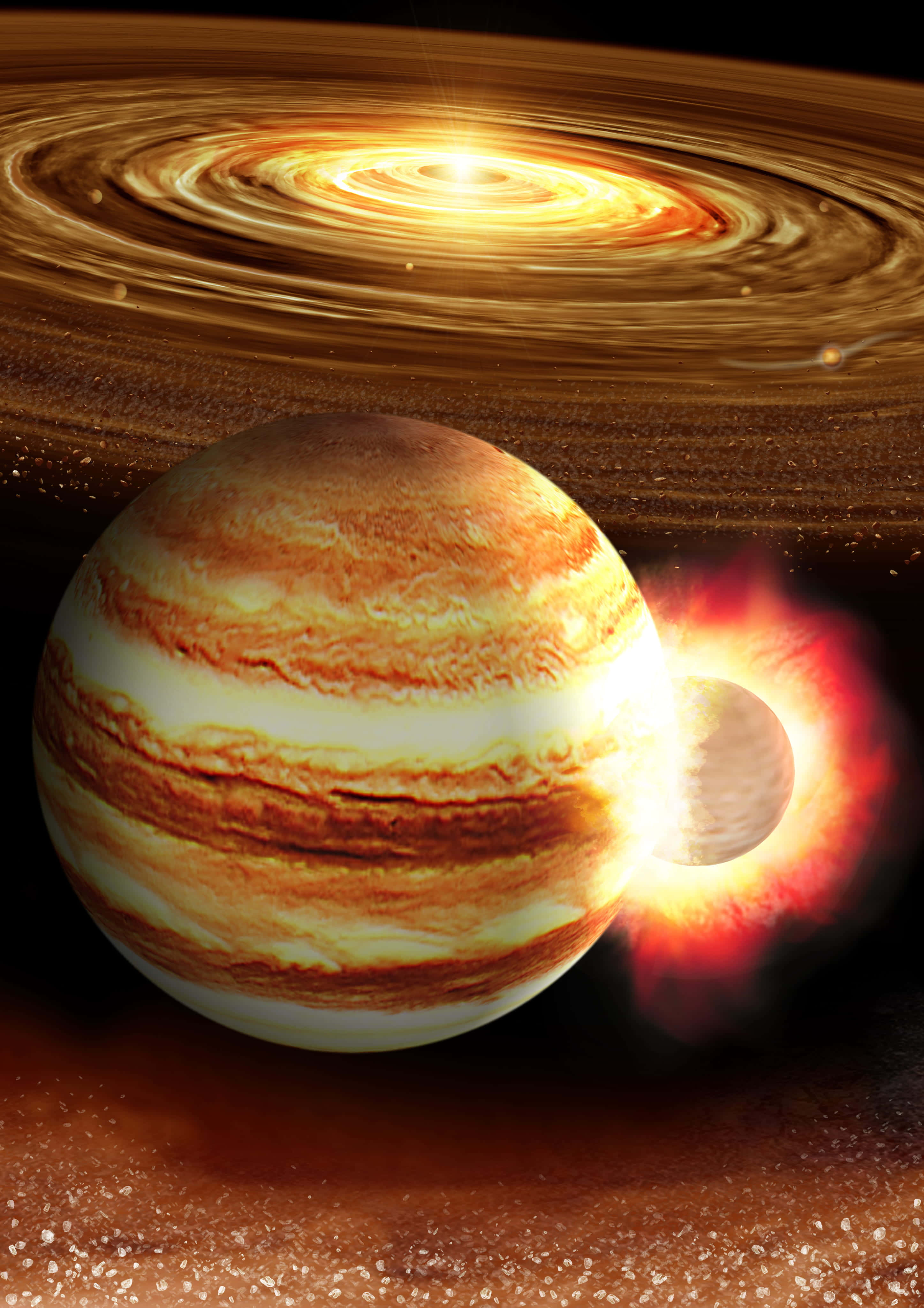 en planet blir truffet av en meteor Bakgrunner