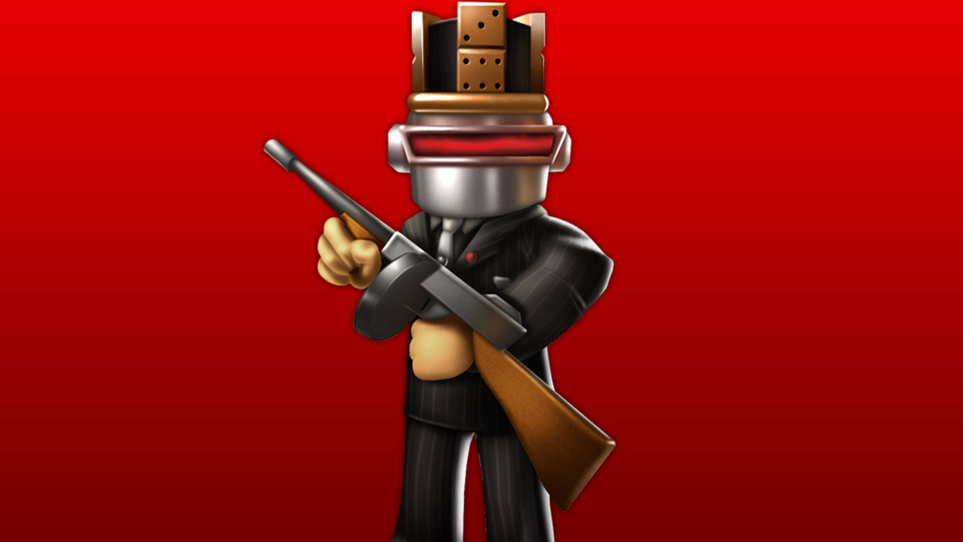 Fantastisk bakgrunn av avatar-robot-skytt i Roblox videospill.