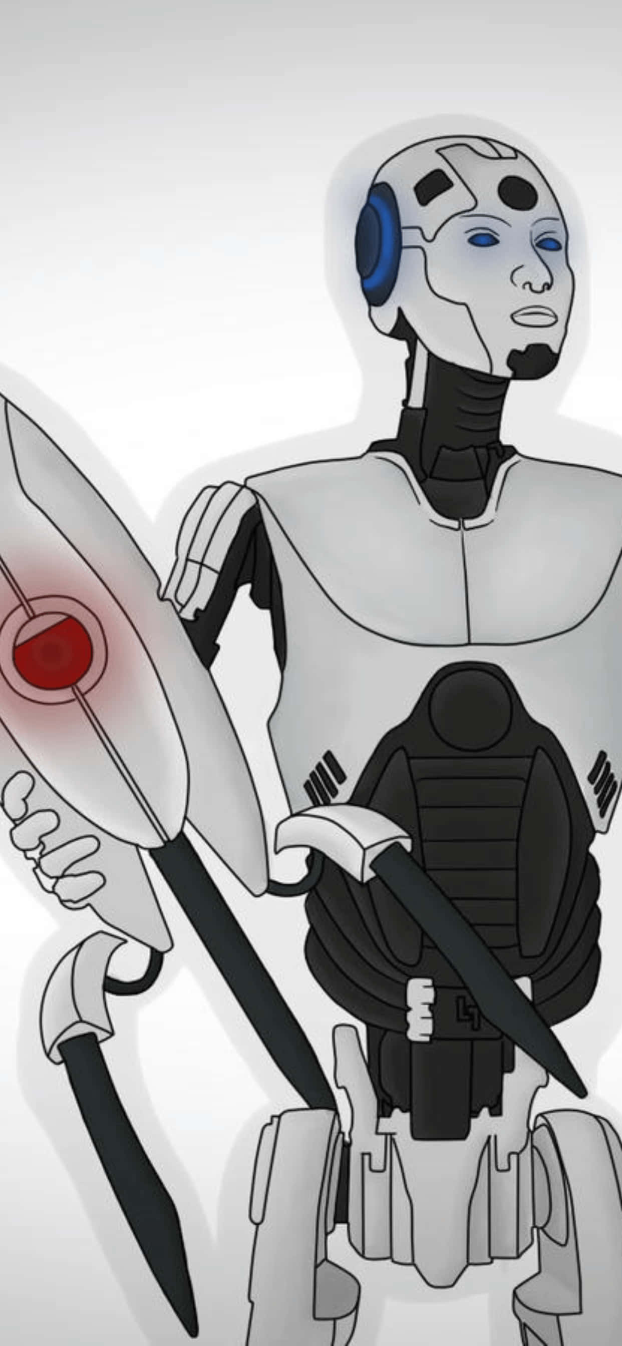 En robot som holder et sverd og en kniv Bakgrunner
