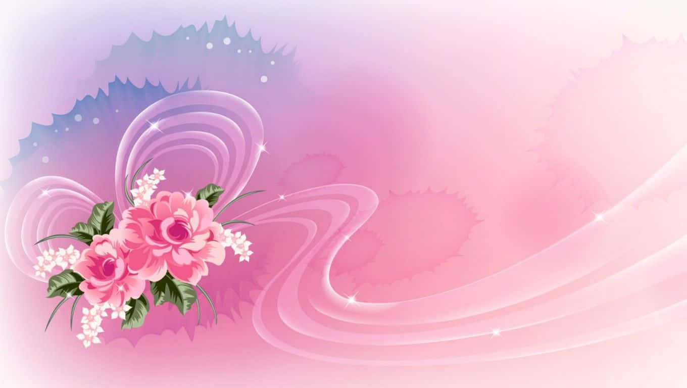 en rosa bakgrunn med blomster og bølger Bakgrunner