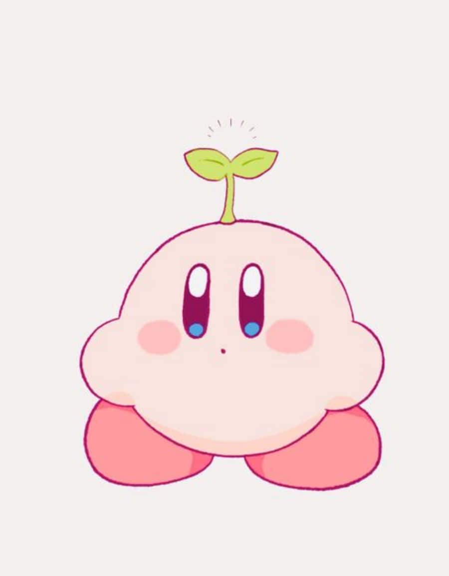 en rosa Kirby med en plante på hodet Bakgrunner