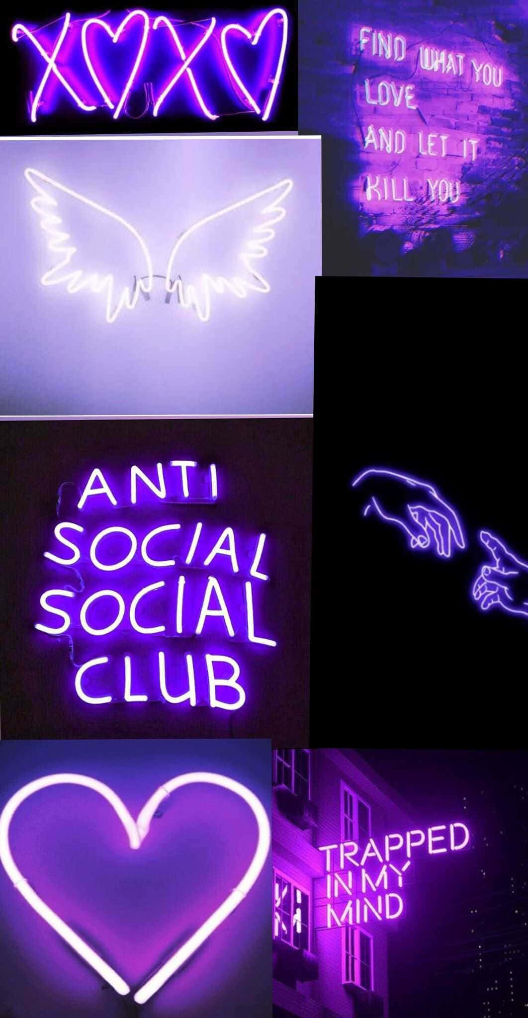 en samling neonskilt med ord som anti social club Bakgrunner