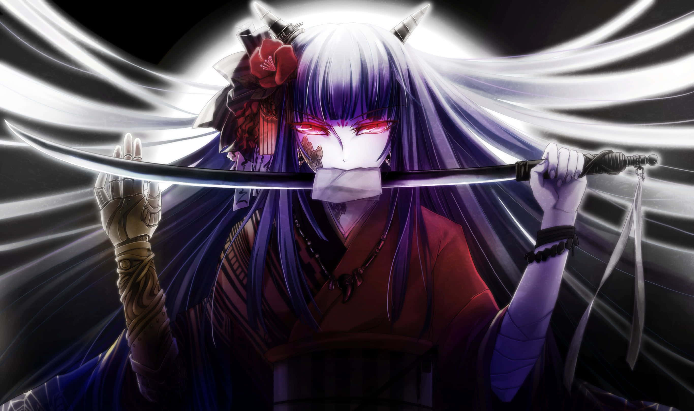 En skremmende anime-demon stirrer intenst fra skyggene Bakgrunner