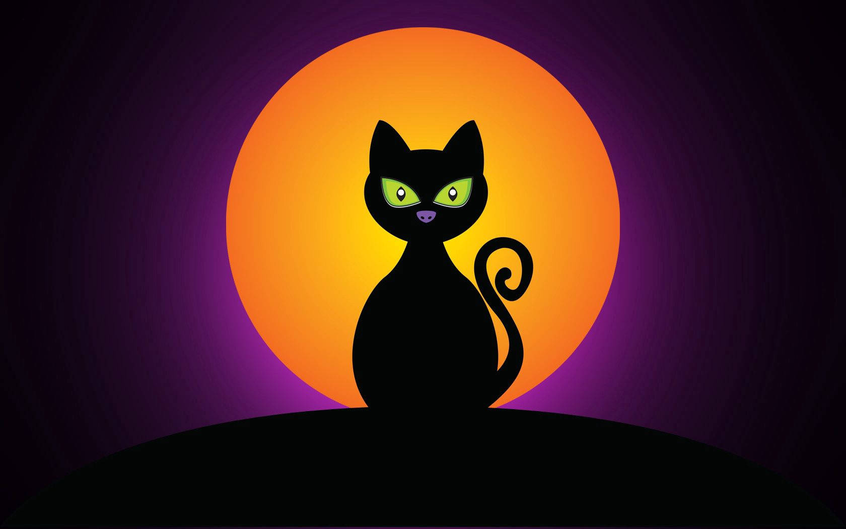 Svart katt som står foran halloweenmånen.