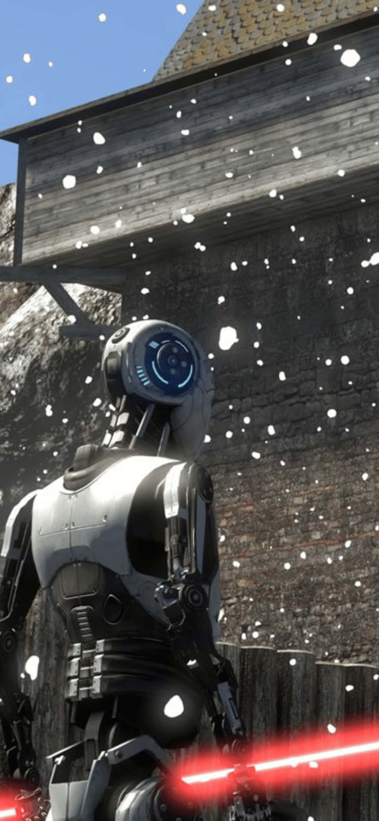 en Star Wars-robot står i snøen Bakgrunner