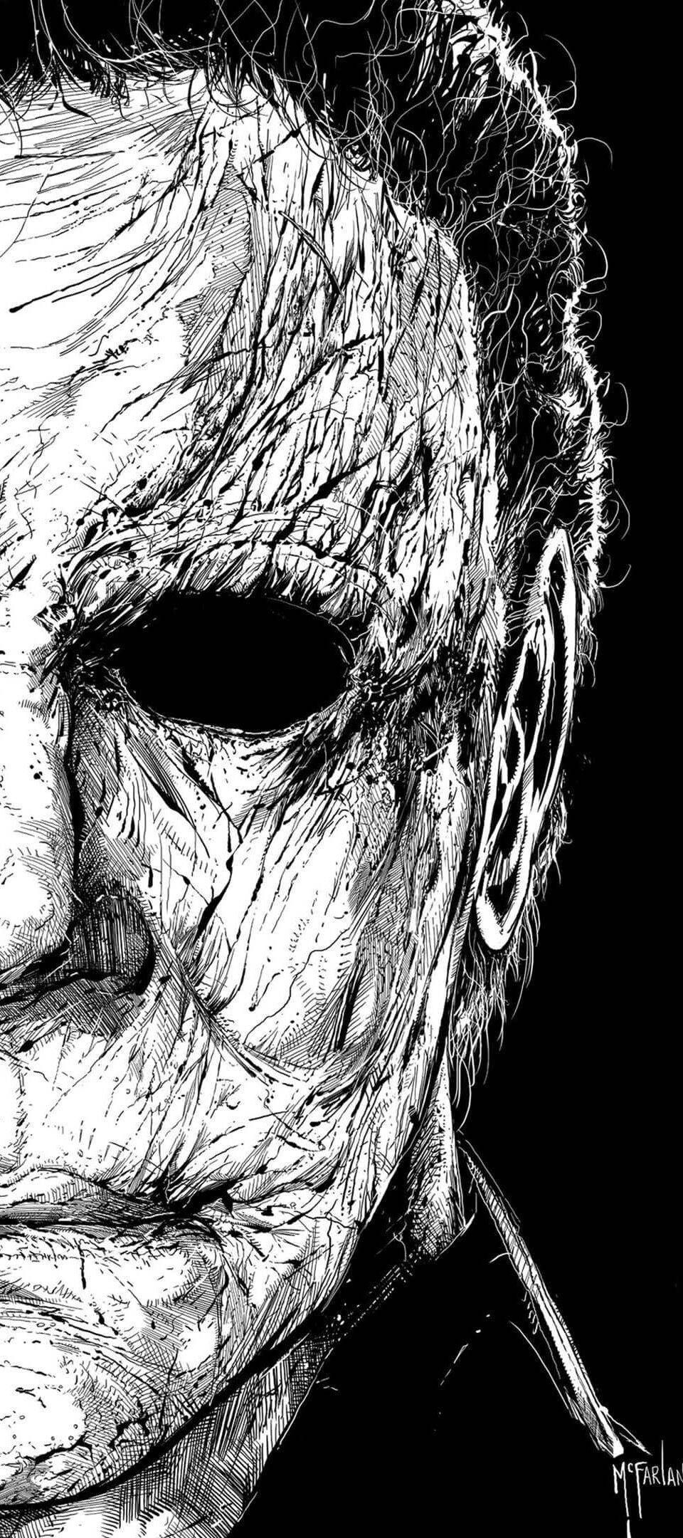 en svart-hvitt tegning av en halloweenmaske Bakgrunner