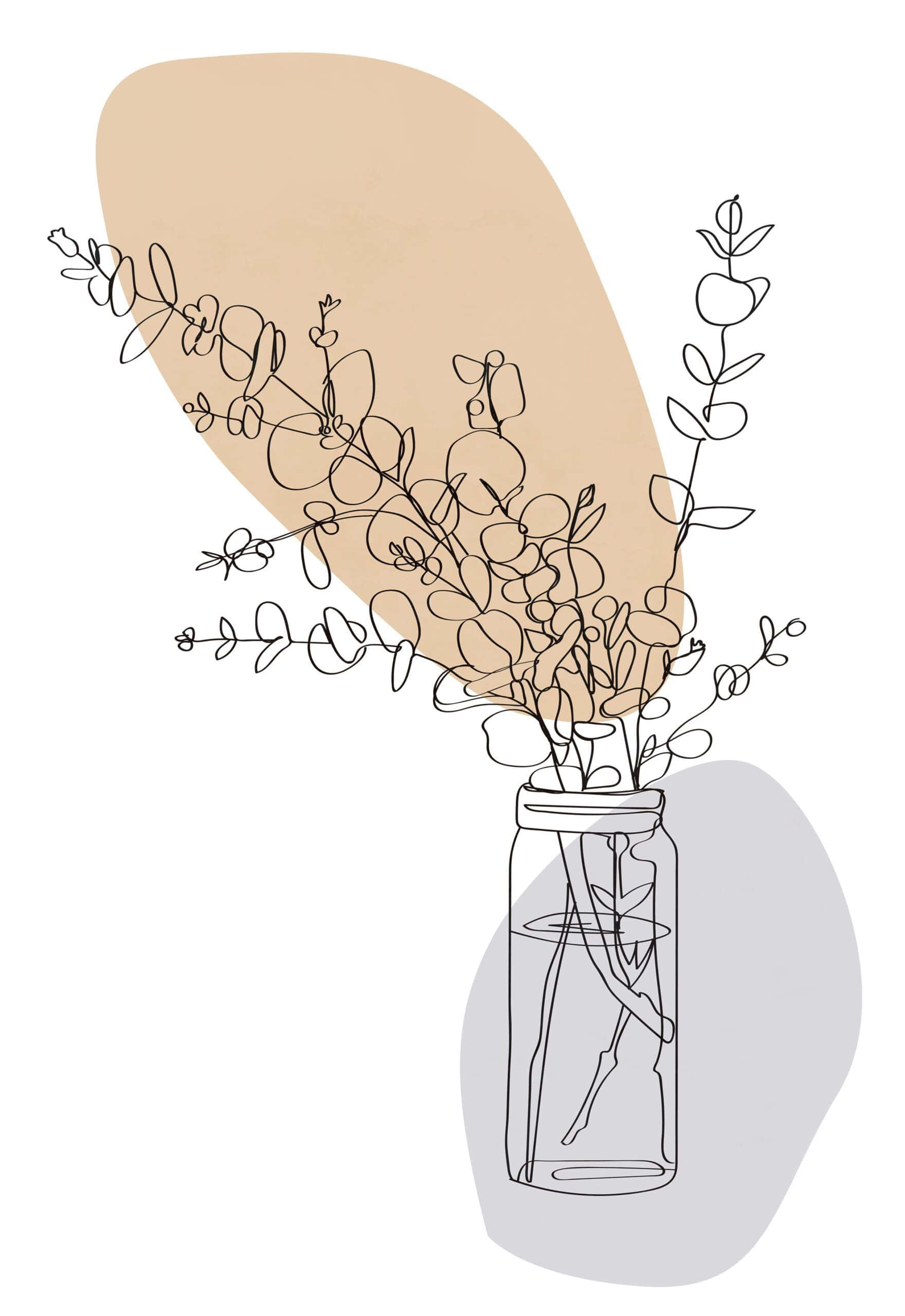 en tegning av en vase med blomster i Bakgrunner
