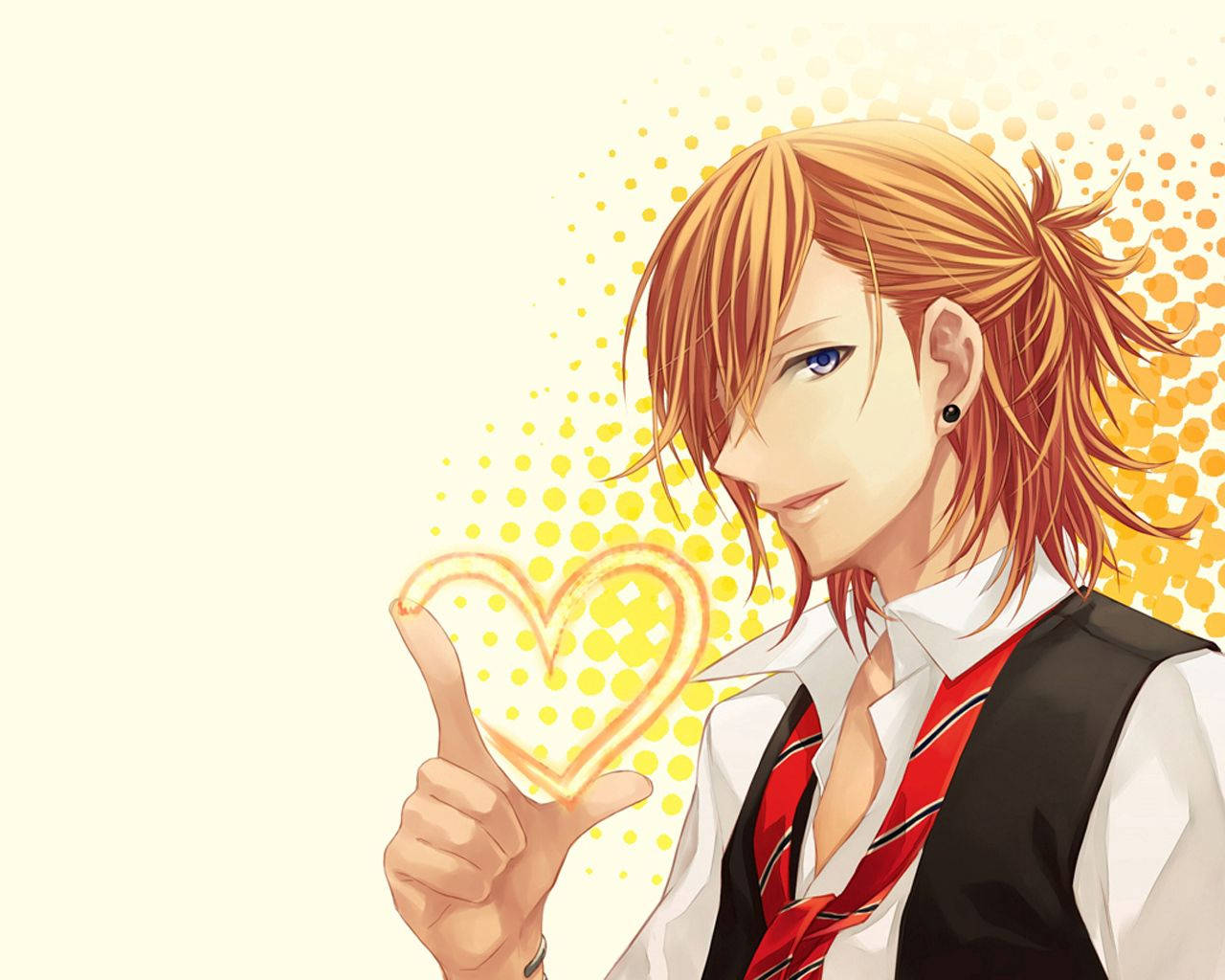 Blond anime-gutt som former et hjerte med fingrene, animert HD-bakgrunn