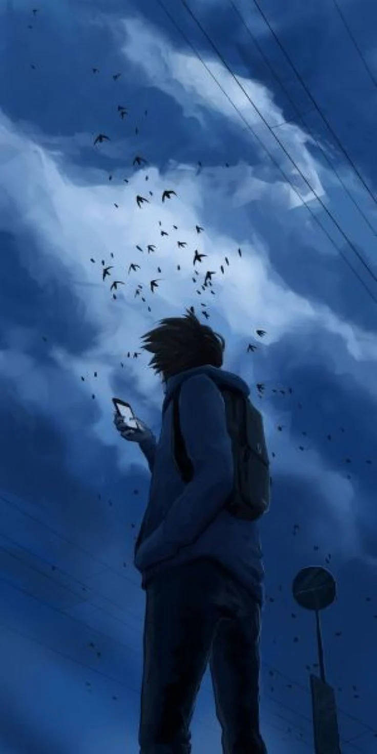Ensom gutt anime under en mørk himmel Bakgrunner