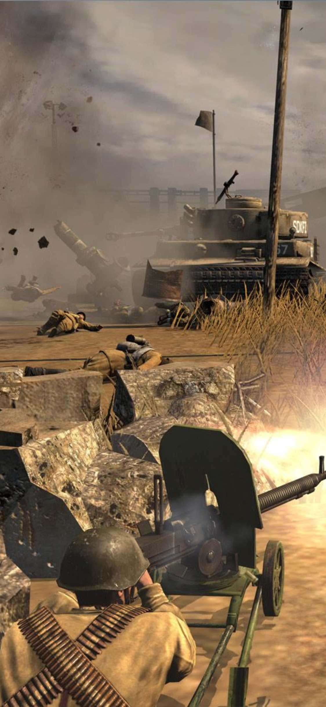 Episk kampscene fra Company of Heroes 2 på iPhone XS Bakgrunner