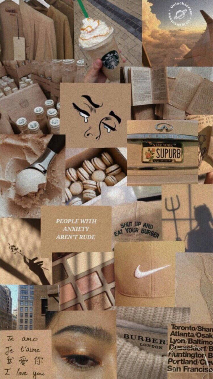 Estetisk beige collage om angst Bakgrunner