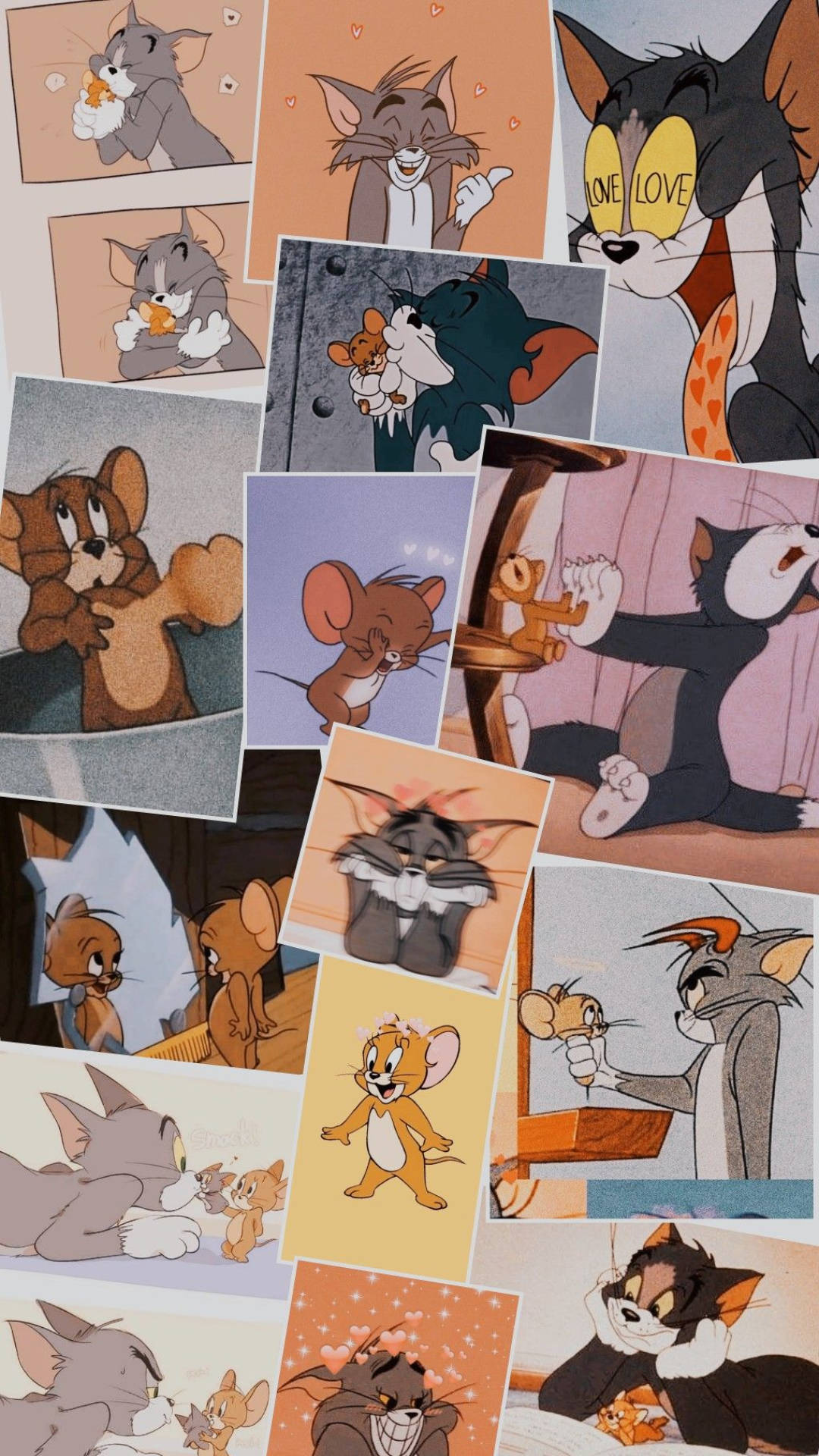 Estetisk collage av minner fra Tom og Jerry Bakgrunner