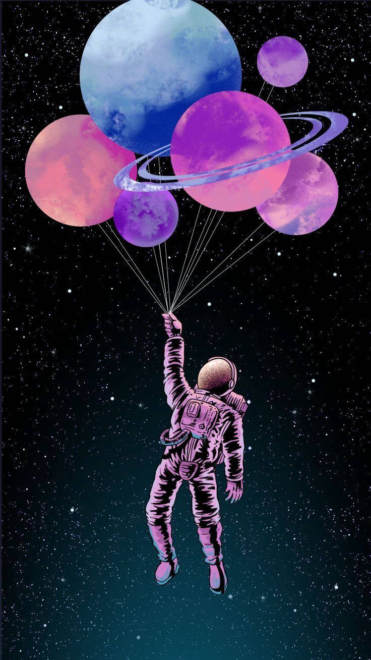 Estetisk flygende astronaut til iPhone-bakgrunn — Estetisk iPhone-bakgrunn Bakgrunner