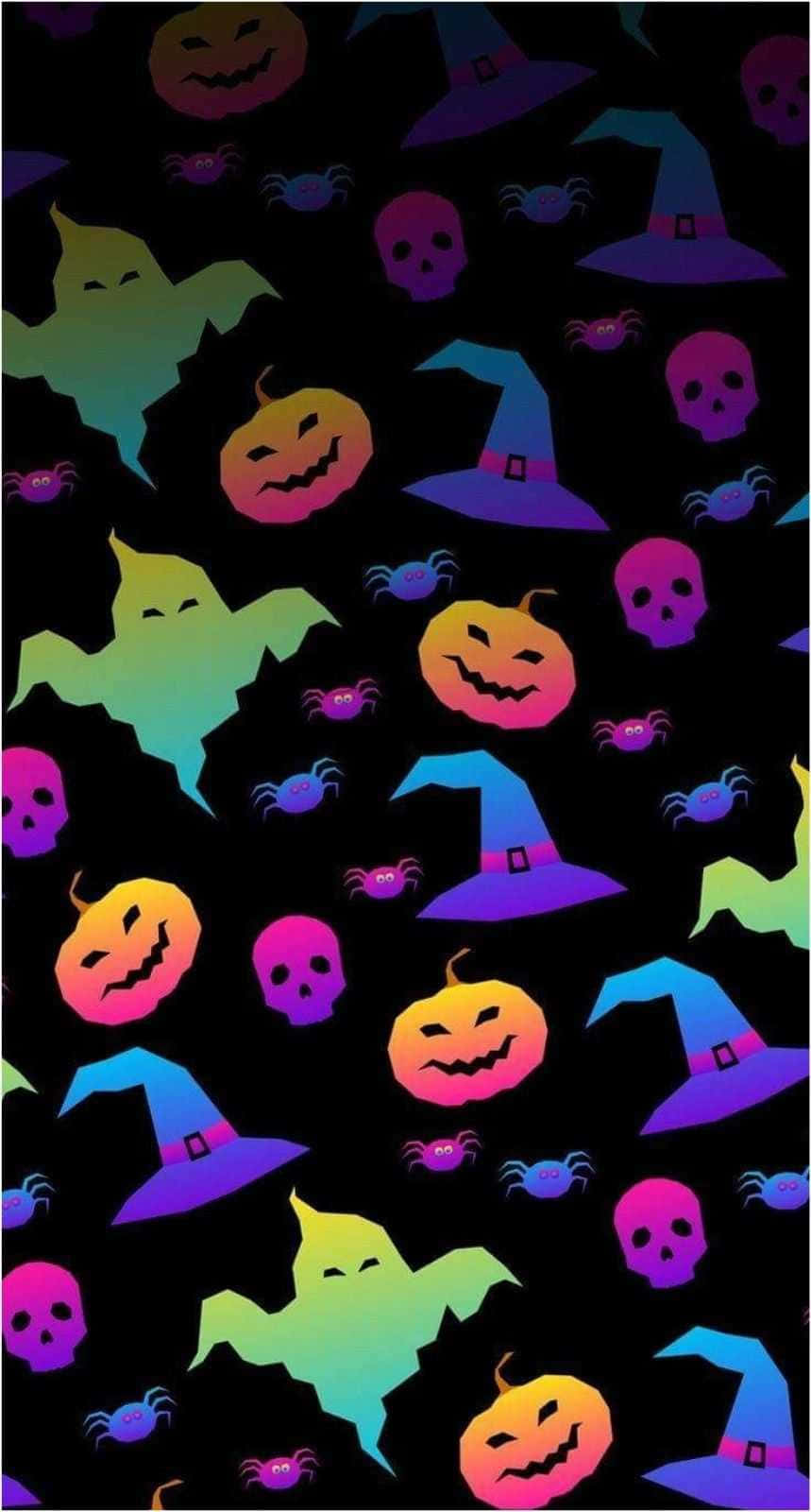 Estetisk Halloween-bakgrunn med spøkelser, gresskar og heksehatter Bakgrunner