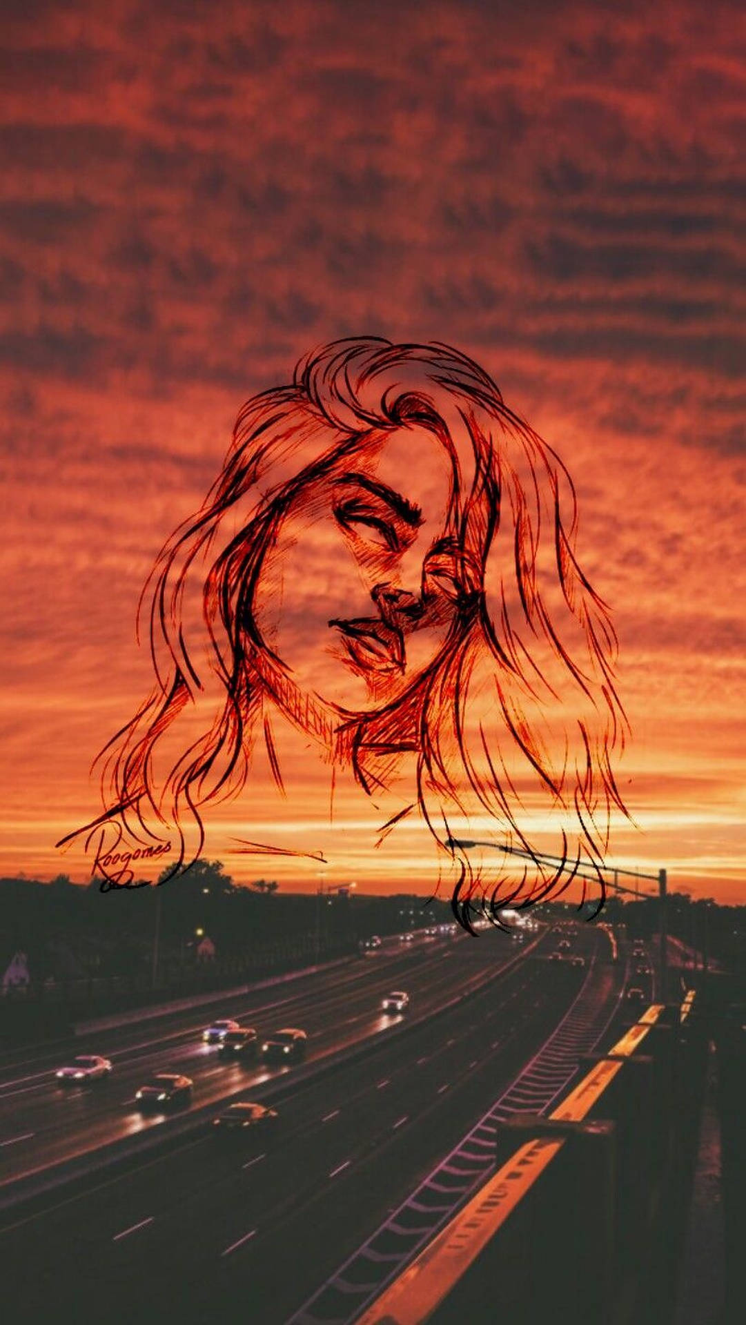 Estetisk jente oransje solnedgang bakgrunnsbilde