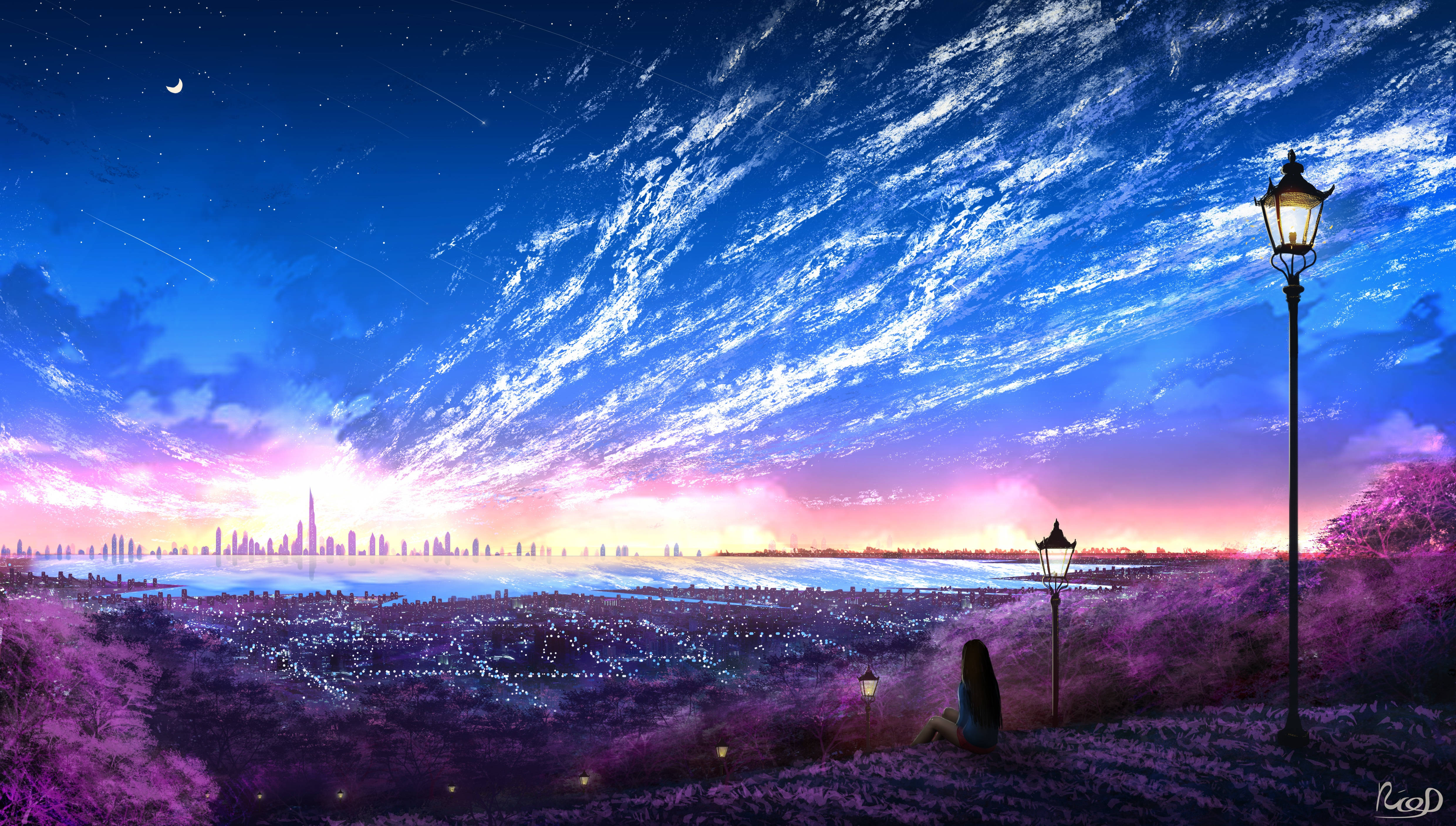 Estetisk lilla anime 4K Bakgrunner