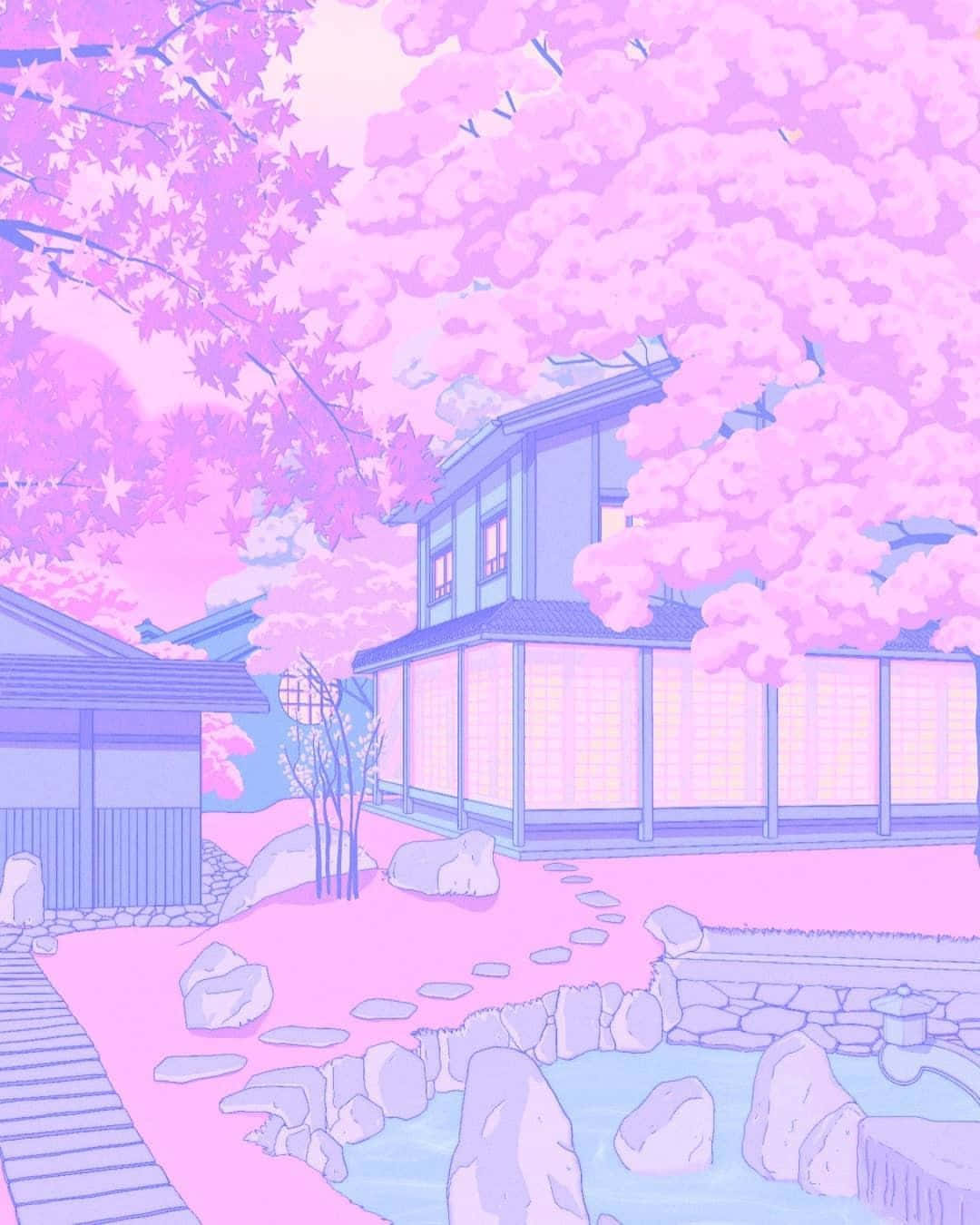 Estetisk pastellrosa anime-bakgrunn Bakgrunner