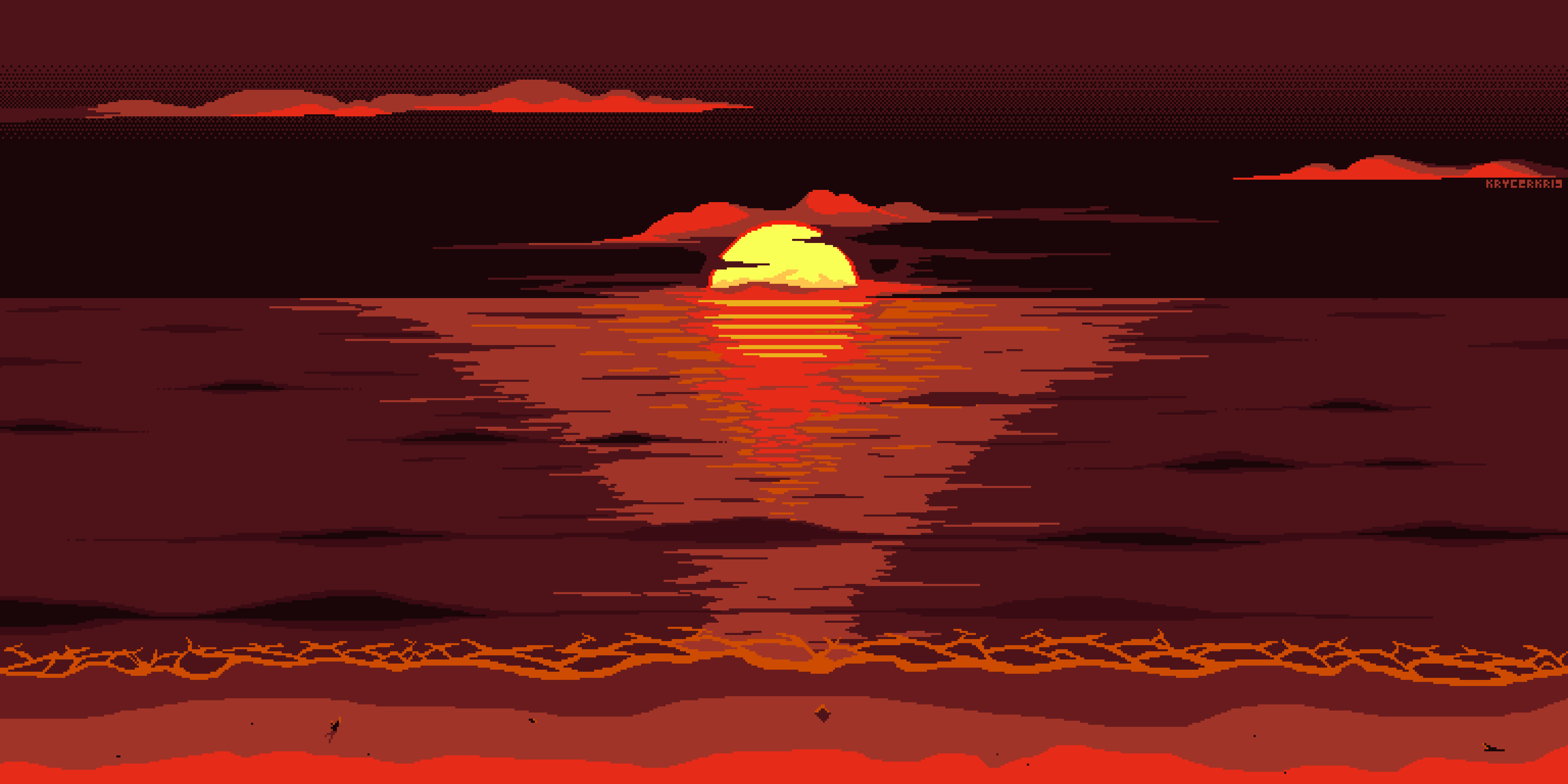Estetisk pixelkunst av en solnedgang ved stranden Bakgrunner