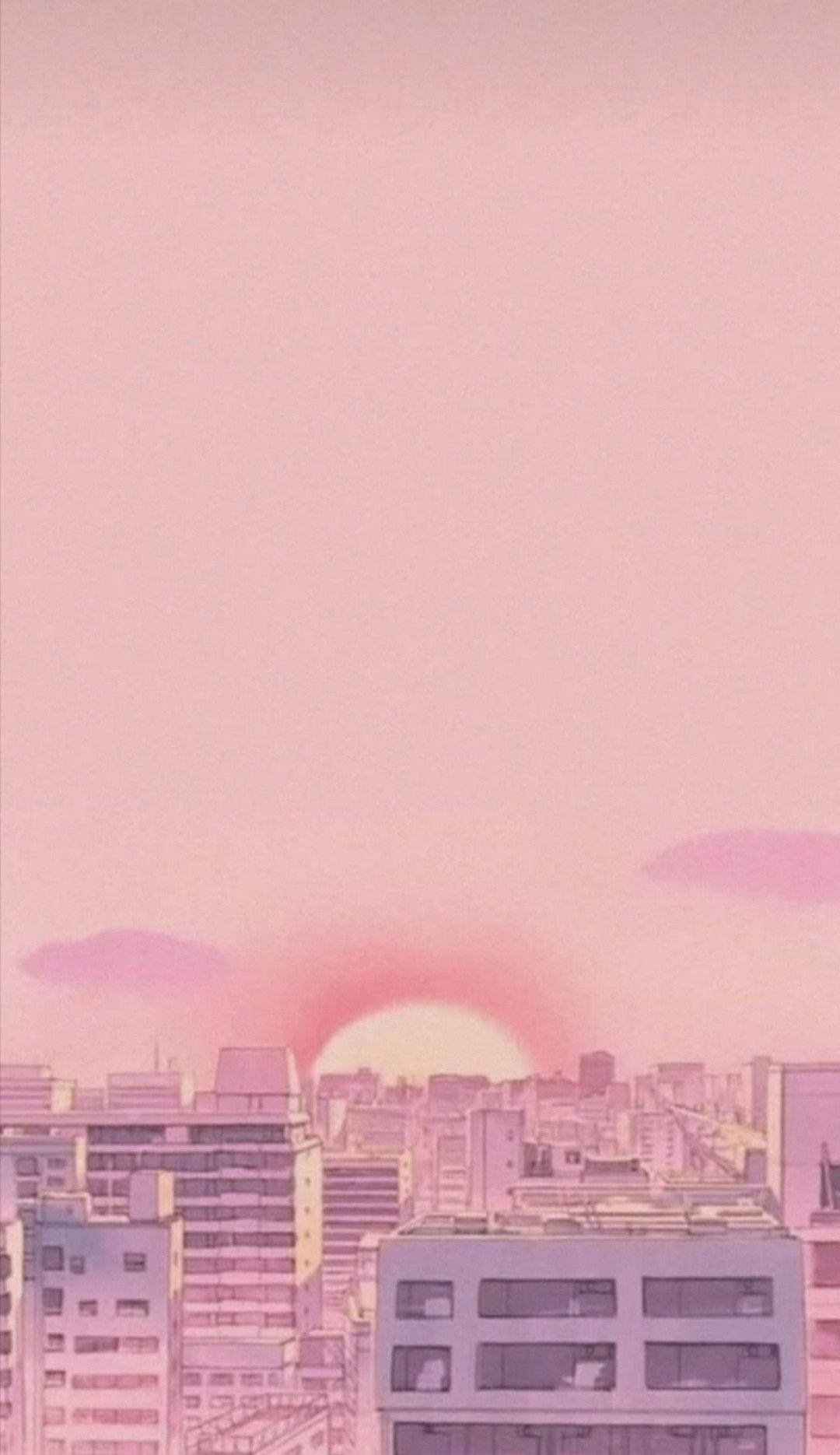 Estetisk rosa anime solnedgang med horisont Bakgrunner