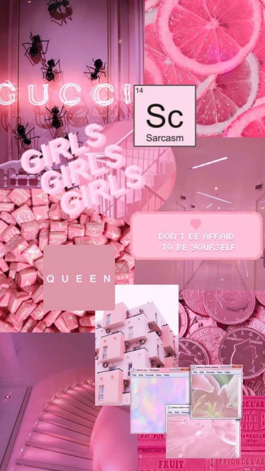 Estetisk rosa collage med korte sitater Bakgrunner