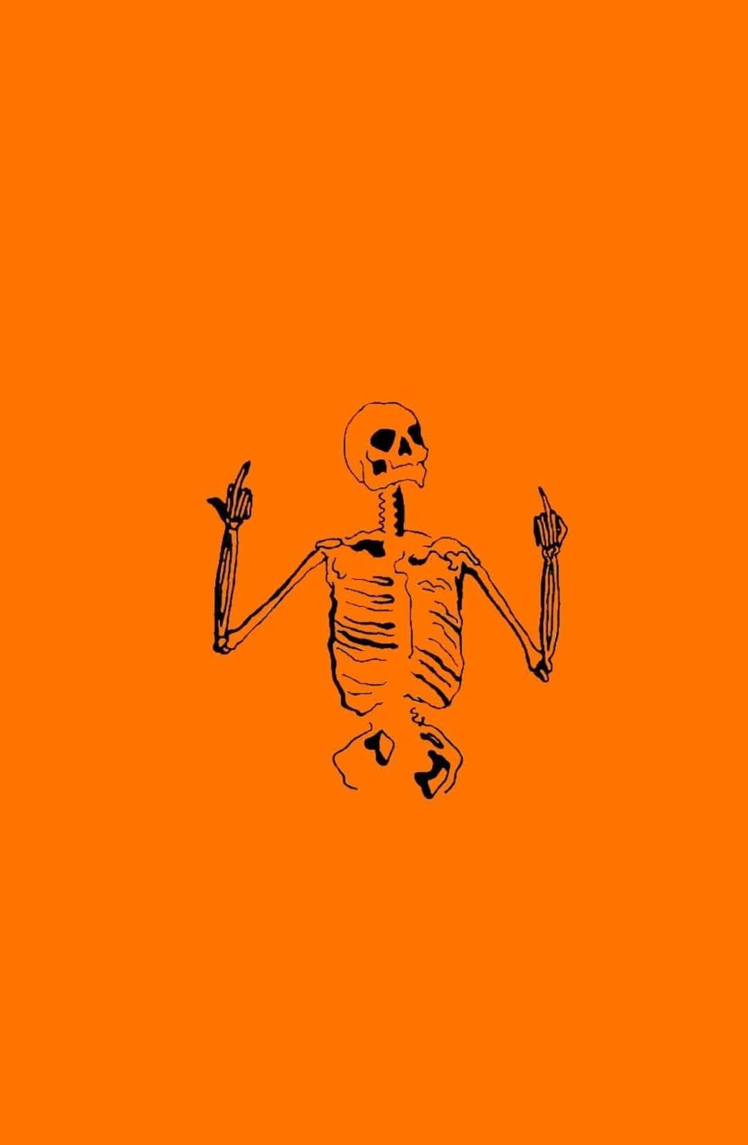 Estetisk søt Halloween-skjelett oransje kunst Bakgrunner