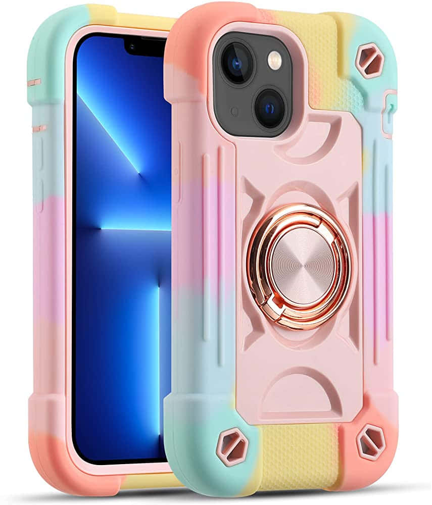 Et fargerikt iPhone 11-deksel med en ring på Bakgrunner