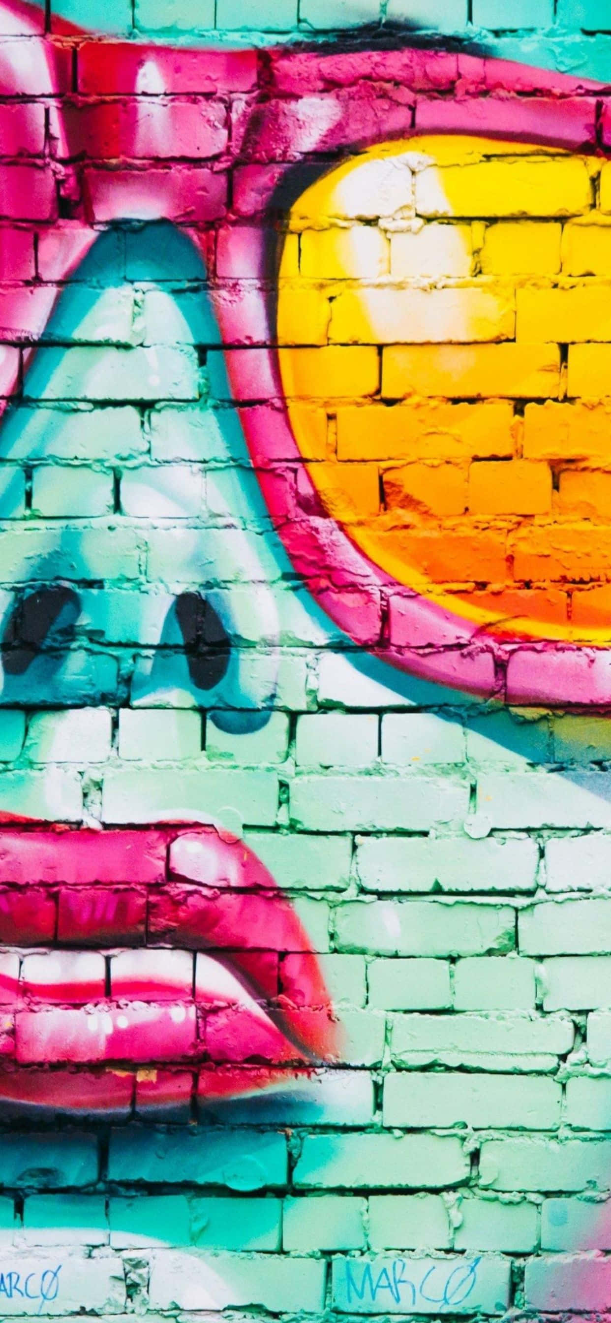 et fargerikt veggmaleri av en kvinne med solbriller Bakgrunner