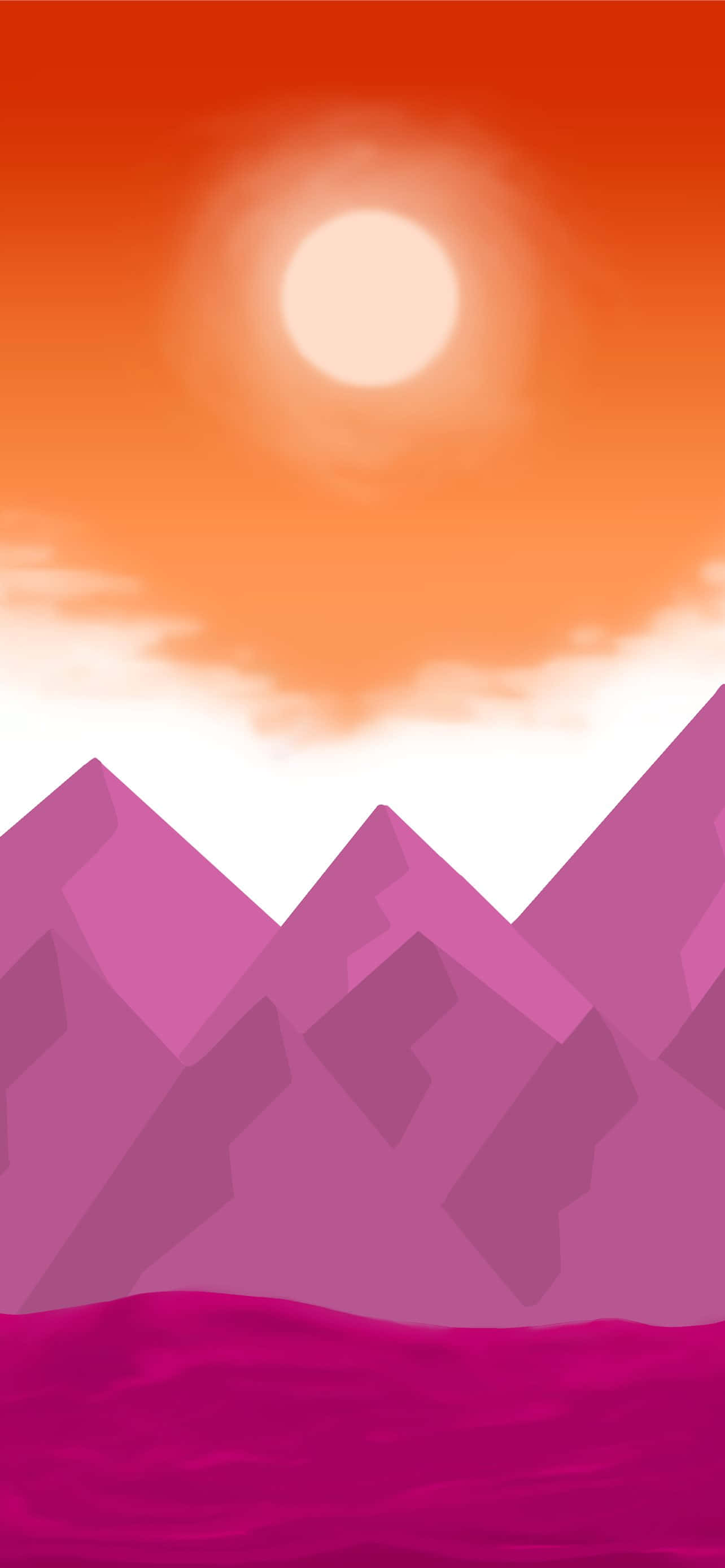 et lilla og rosa fjellandskap med en sol Bakgrunner