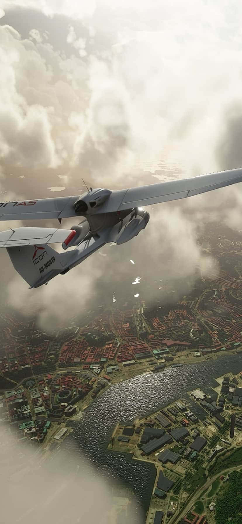 et lite fly som flyr over en by Bakgrunner