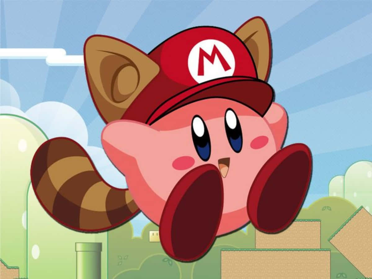 Et smilende Kirby i et nett av rosa hjerter Bakgrunner