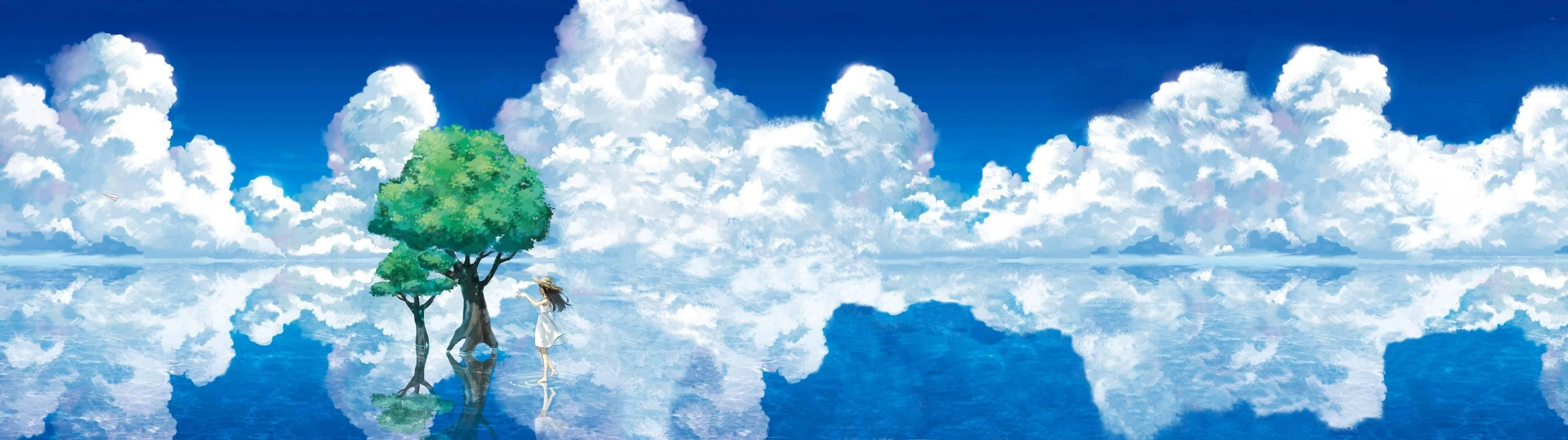 Et vidstrakt anime-landskap med en vidstrakt himmel Bakgrunner