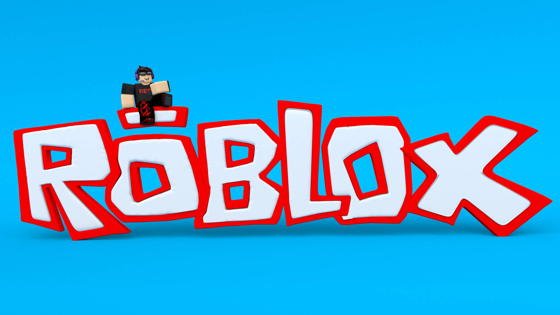 Kult 3D-bakgrunnsbilde av Roblox-spillomslag på blå bakgrunn.
