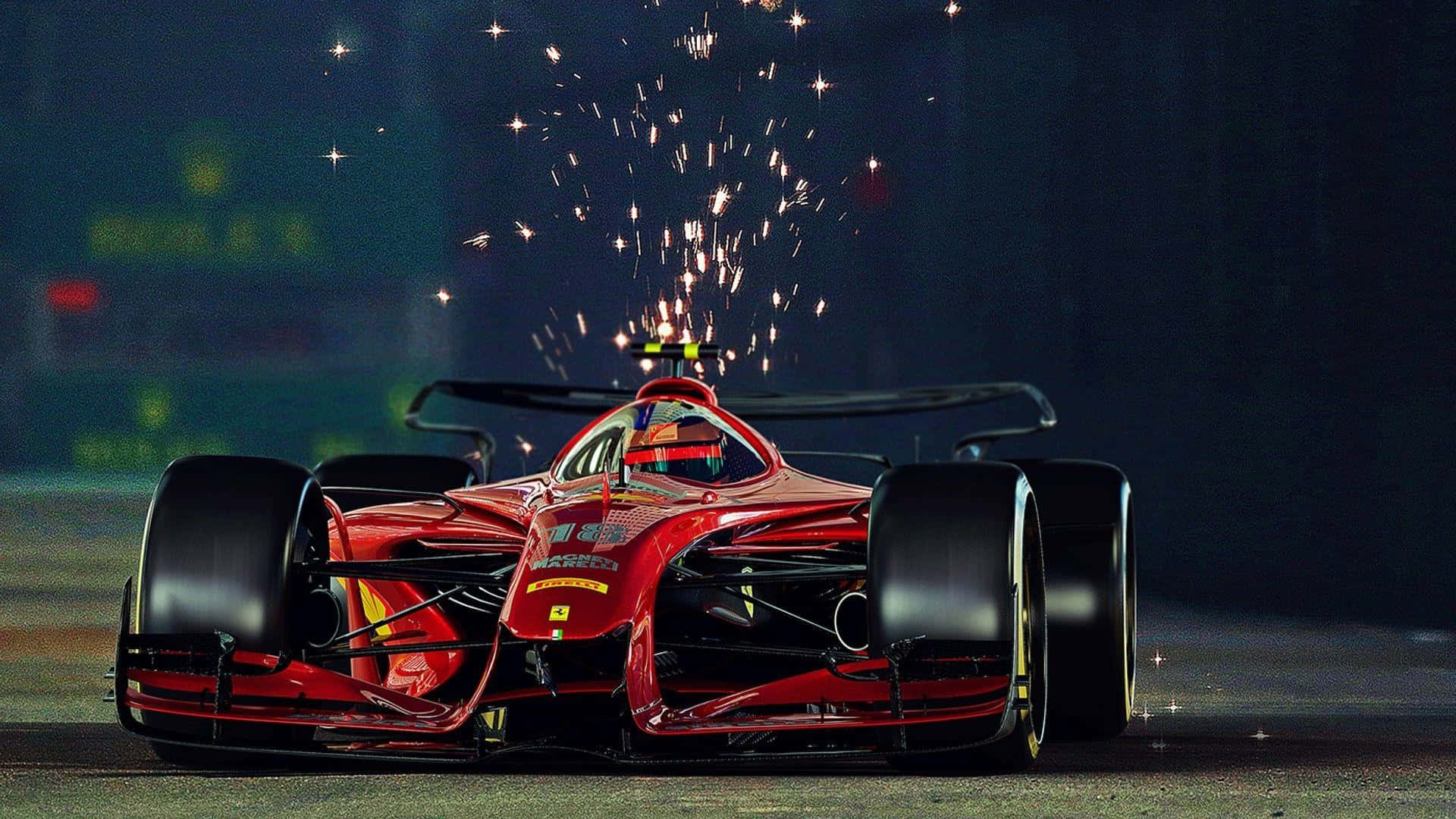 F1-spill rød racerbil med gnister Bakgrunner