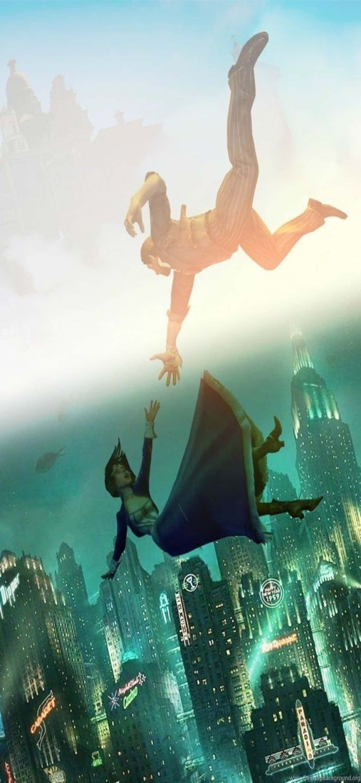 Fallende iPhone XS Max Bioshock Infinite-bakgrunnsbilde Bakgrunner