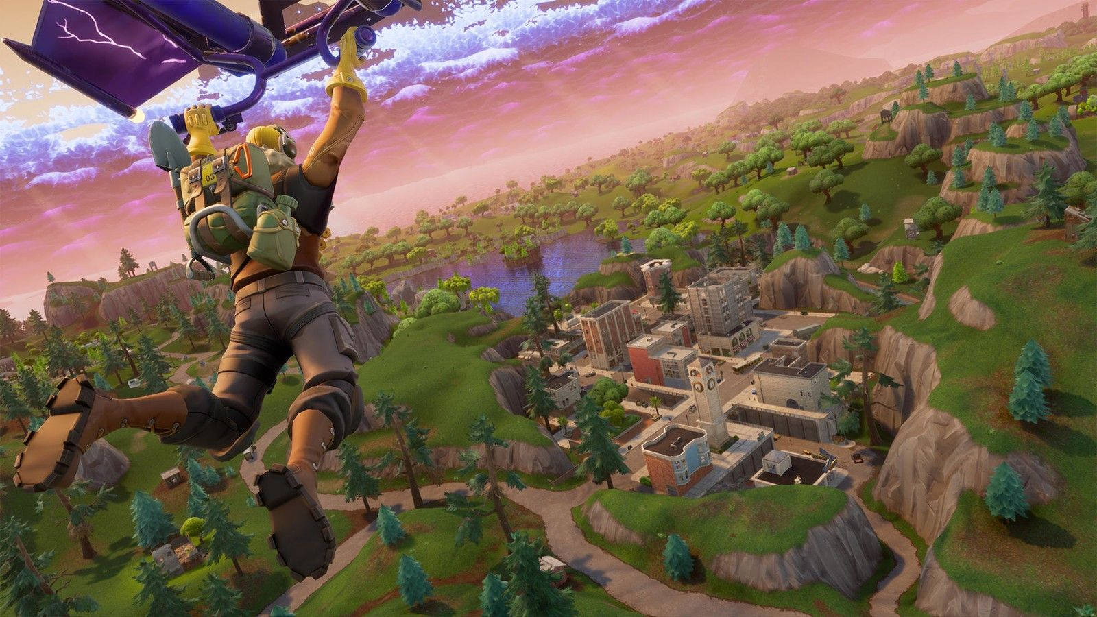 Fallskjerm inn på øya i Epics Fortnite Bakgrunner