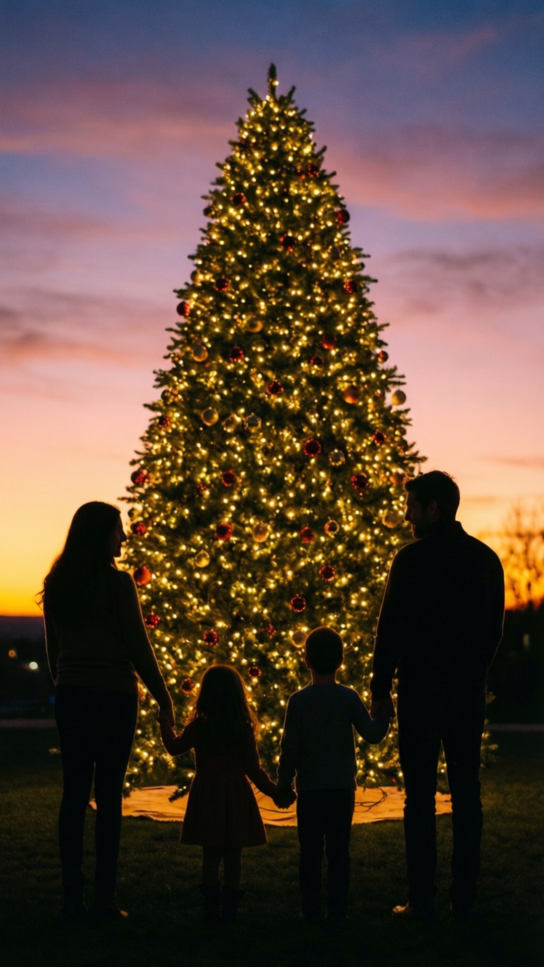 Familiesilhuett ved treet Bakgrunner
