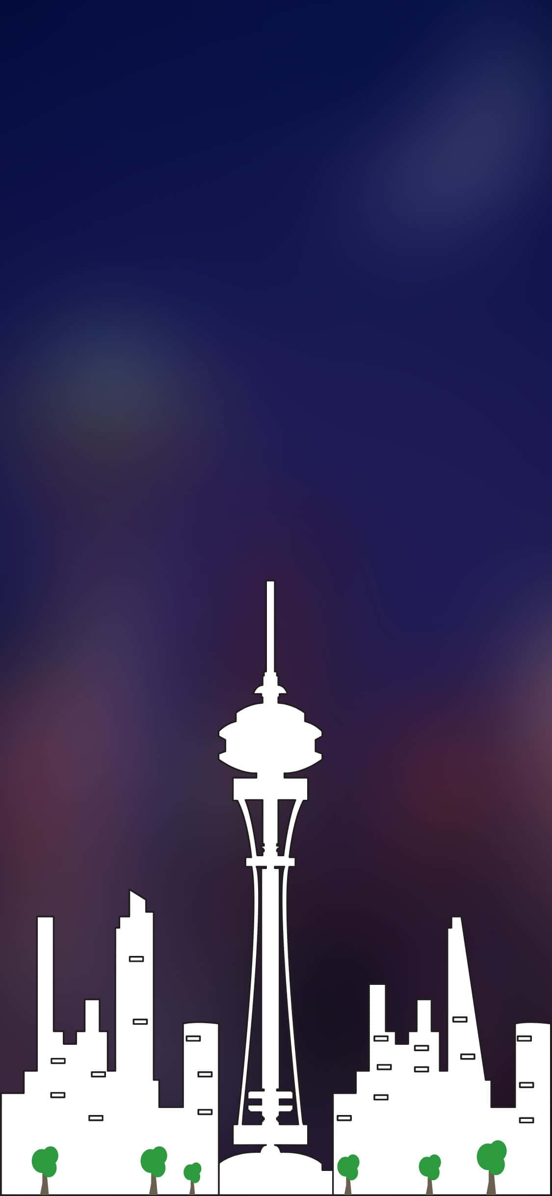 Fantastisk bysilhuett av Seattle reflektert i glasset på en iPhone X Bakgrunner
