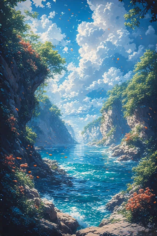 Fantastisk hav anime realisme presisjonistisk kunst Bakgrunner