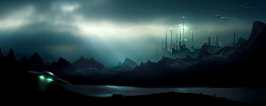 Fantastisk mørk nattscene som panoramisk skrivebordsbakgrunn Bakgrunner