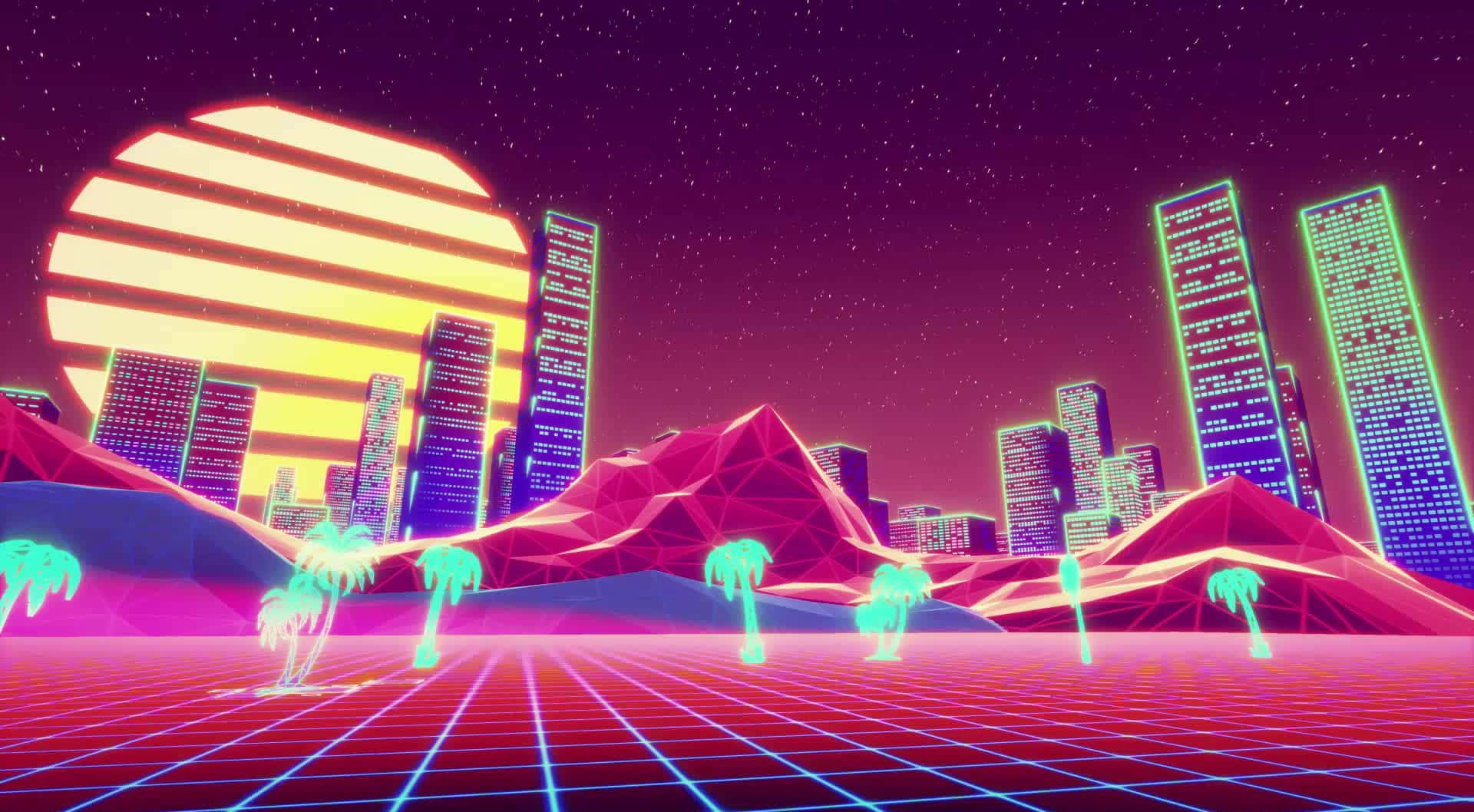 Fantastisk nattutsikt over Neon City. Bakgrunner