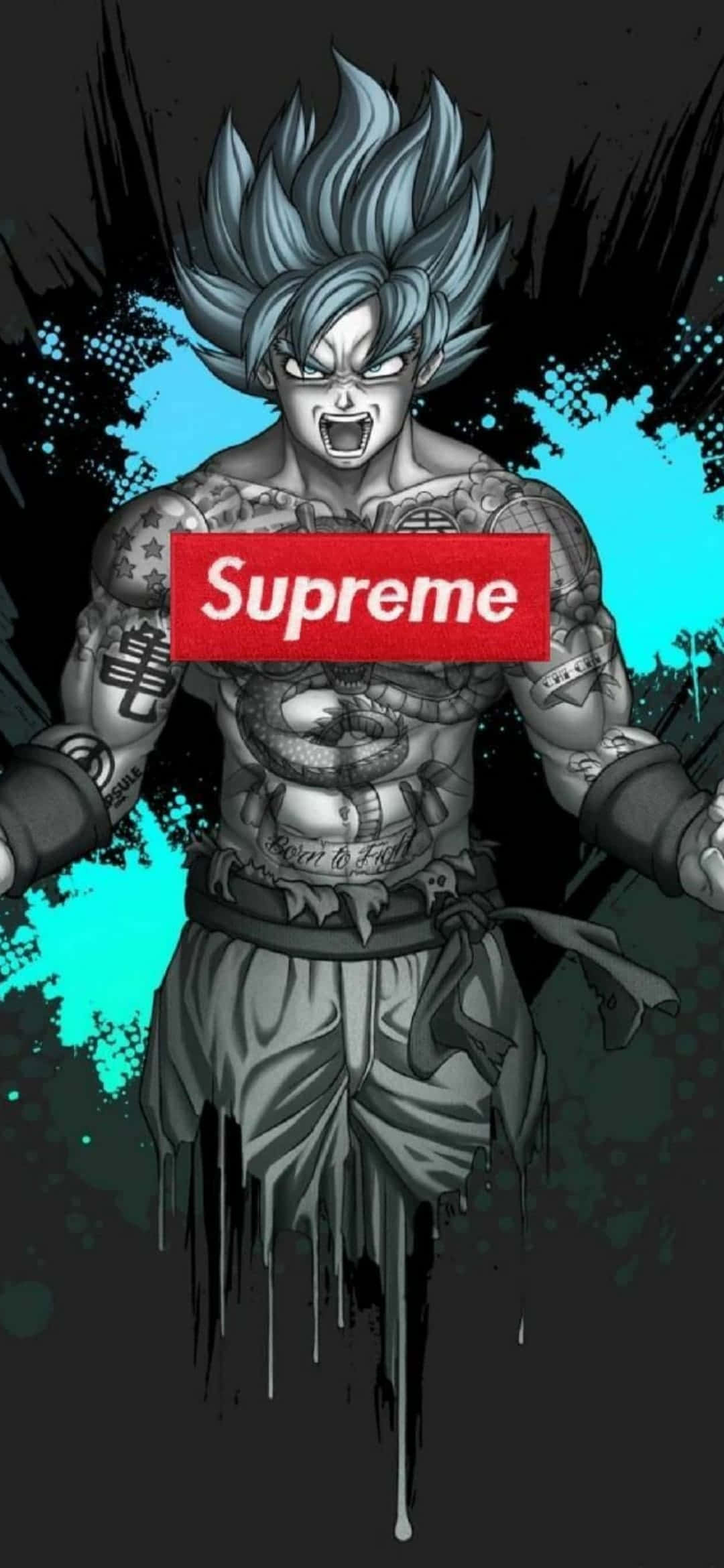 Fantastisk Supreme Drip Goku Digital Kunst Bakgrunner