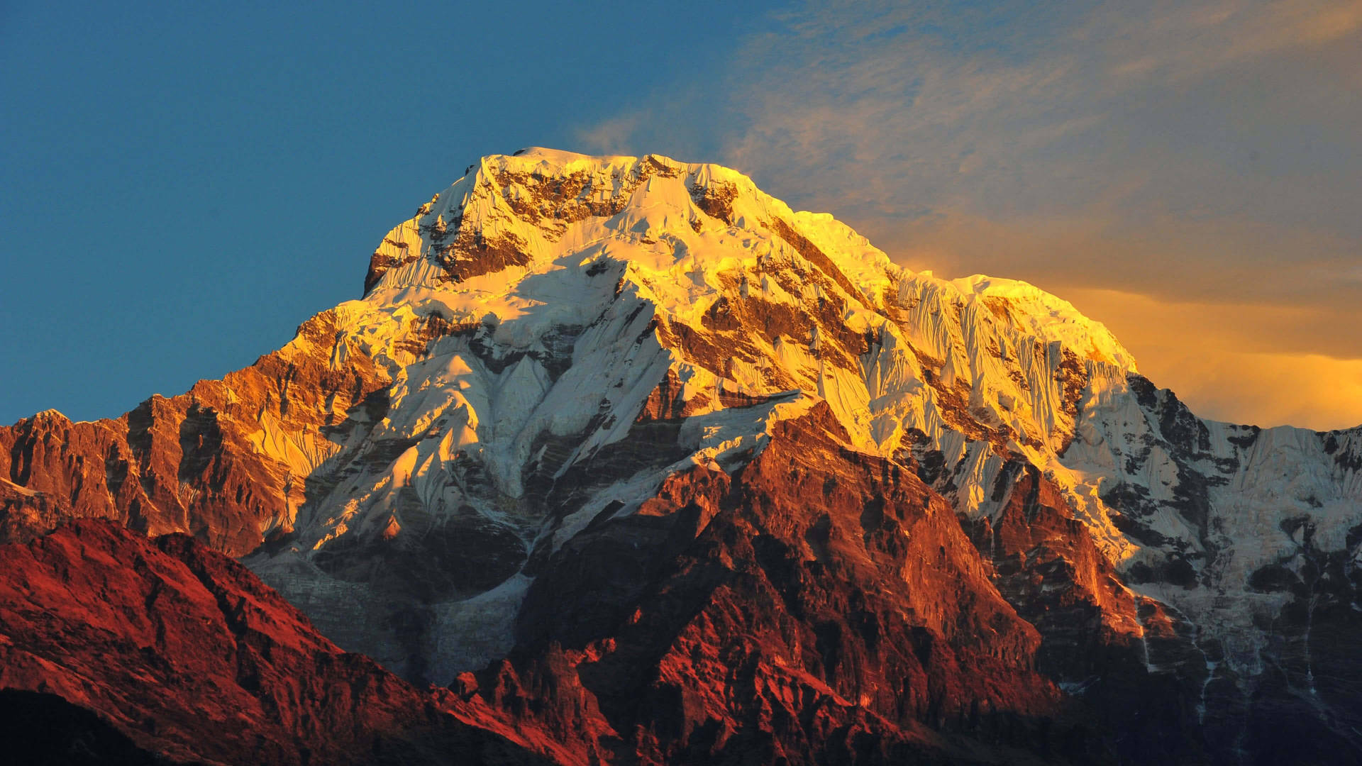 Annapurna-massivet Himalaya-fjell 4k bakgrunn.