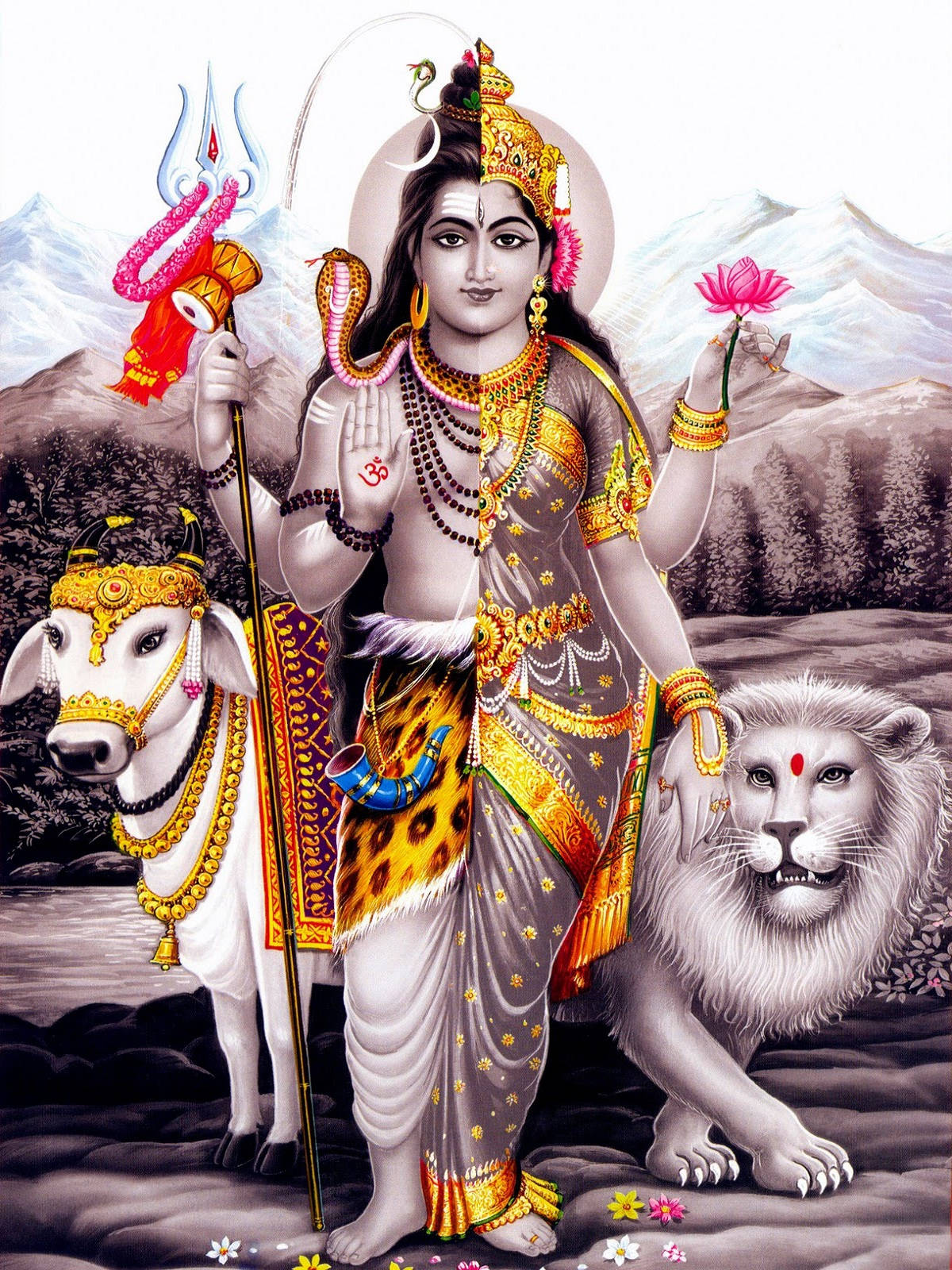 Fargepopkunst Shiva Parvati i Ardhnarishwar