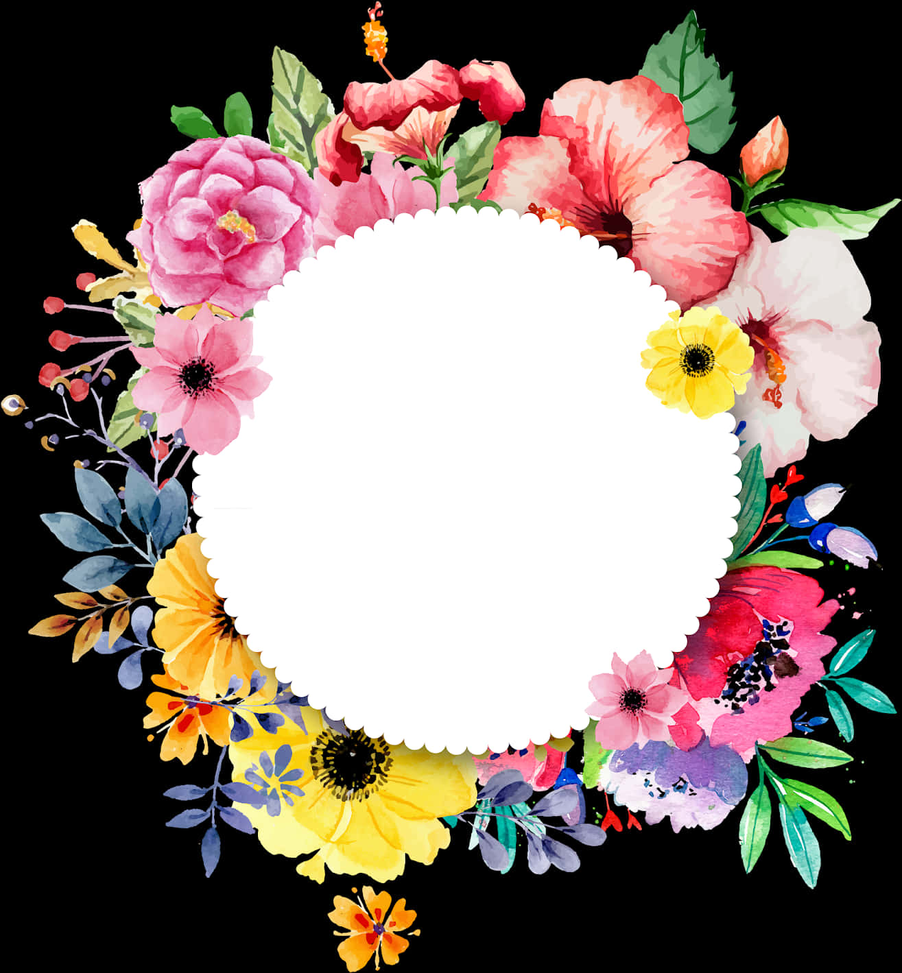 Fargerik blomsterramme på svart bakgrunn Bakgrunner
