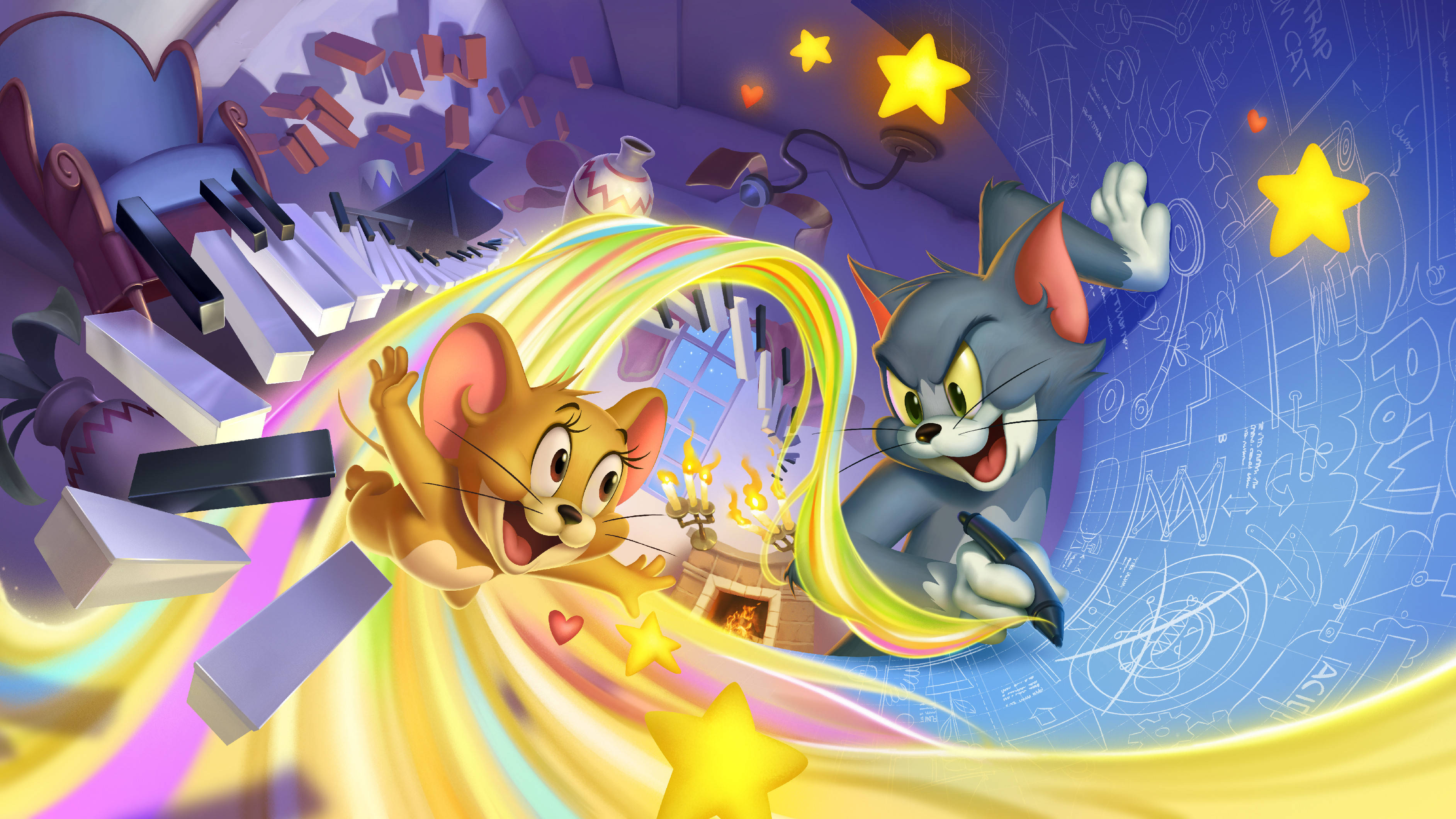 Fargerik og 3D Tom og Jerry-estetikk Bakgrunner