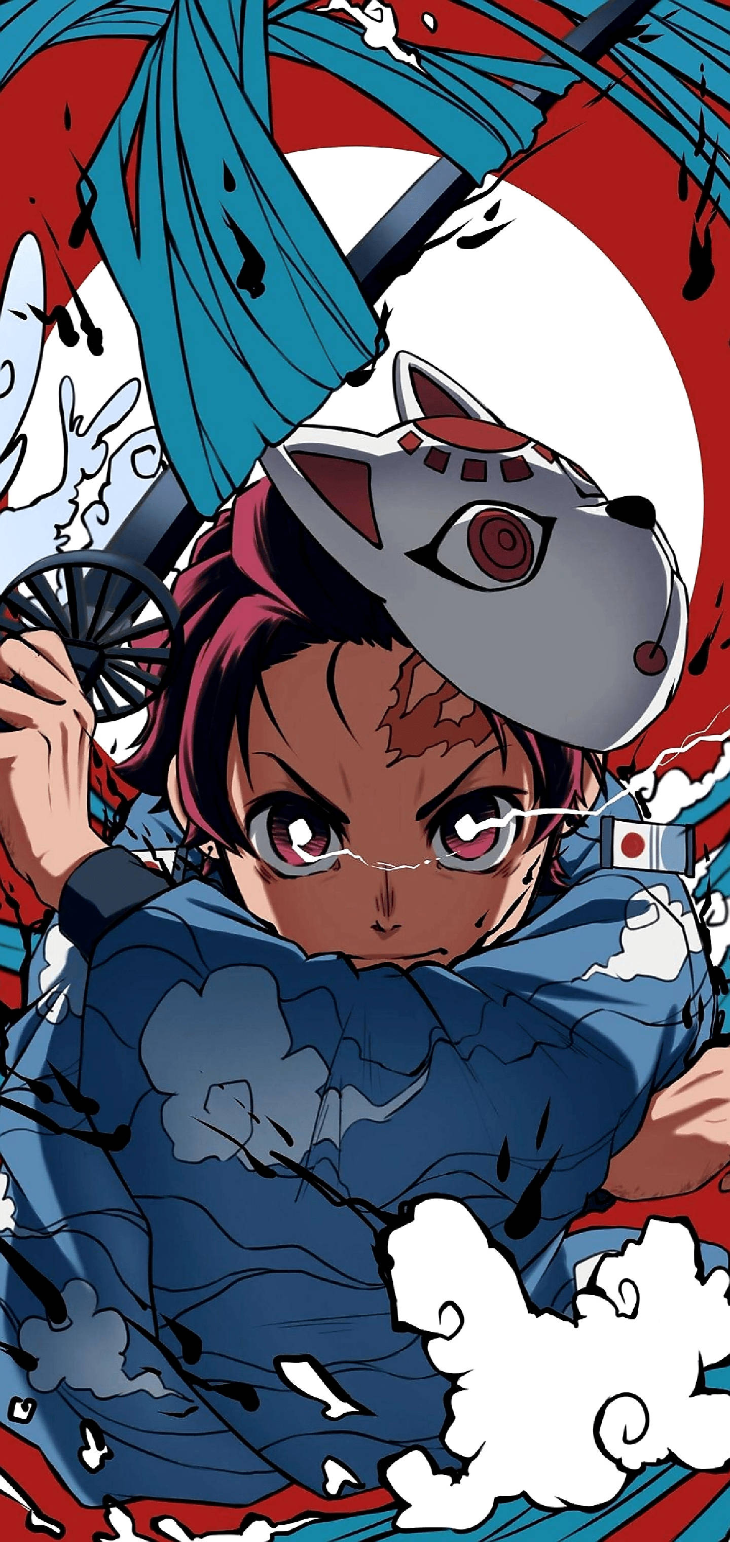 Fargerik Tanjiro-maske fra Demon Slayer-serien Bakgrunner