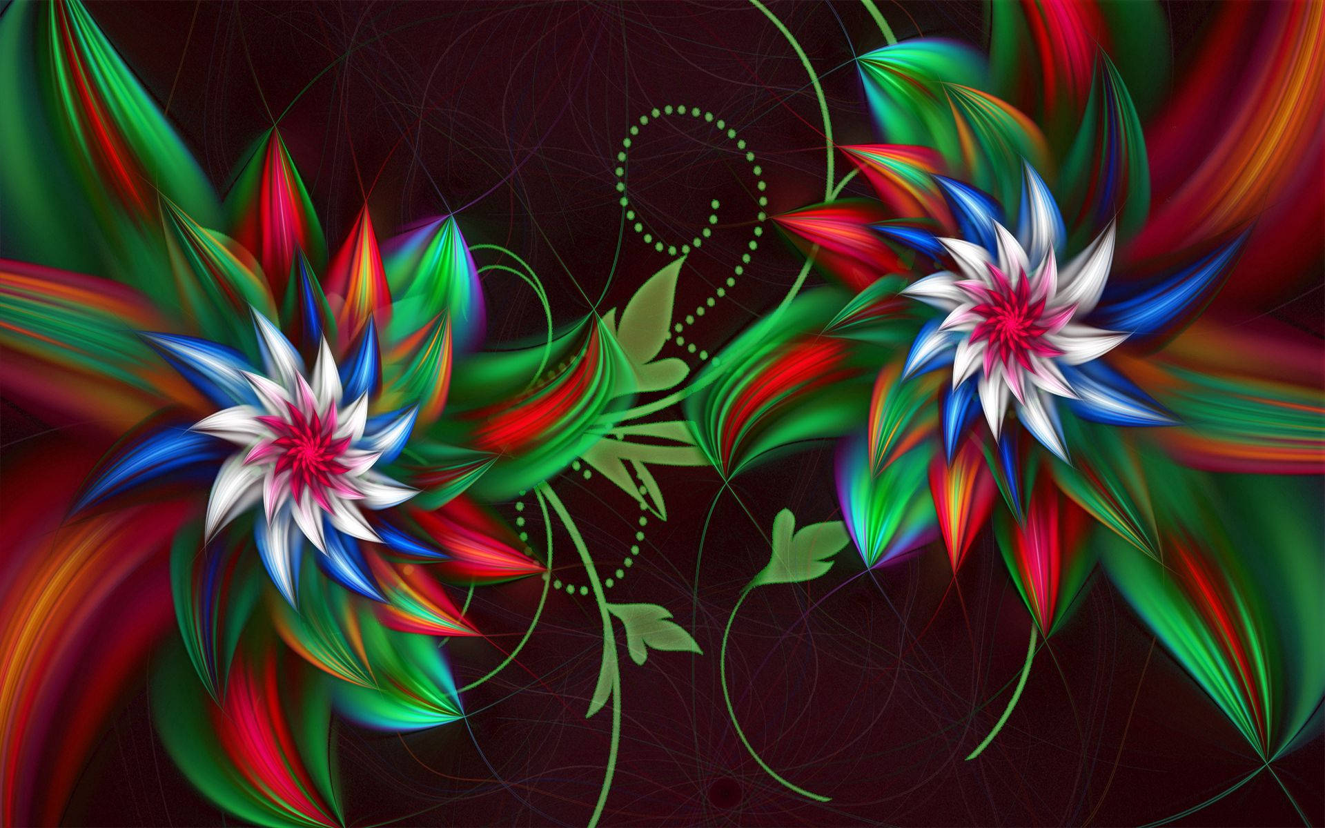 3D psykedeliske blomster med flerfargede kronblader bakgrunn