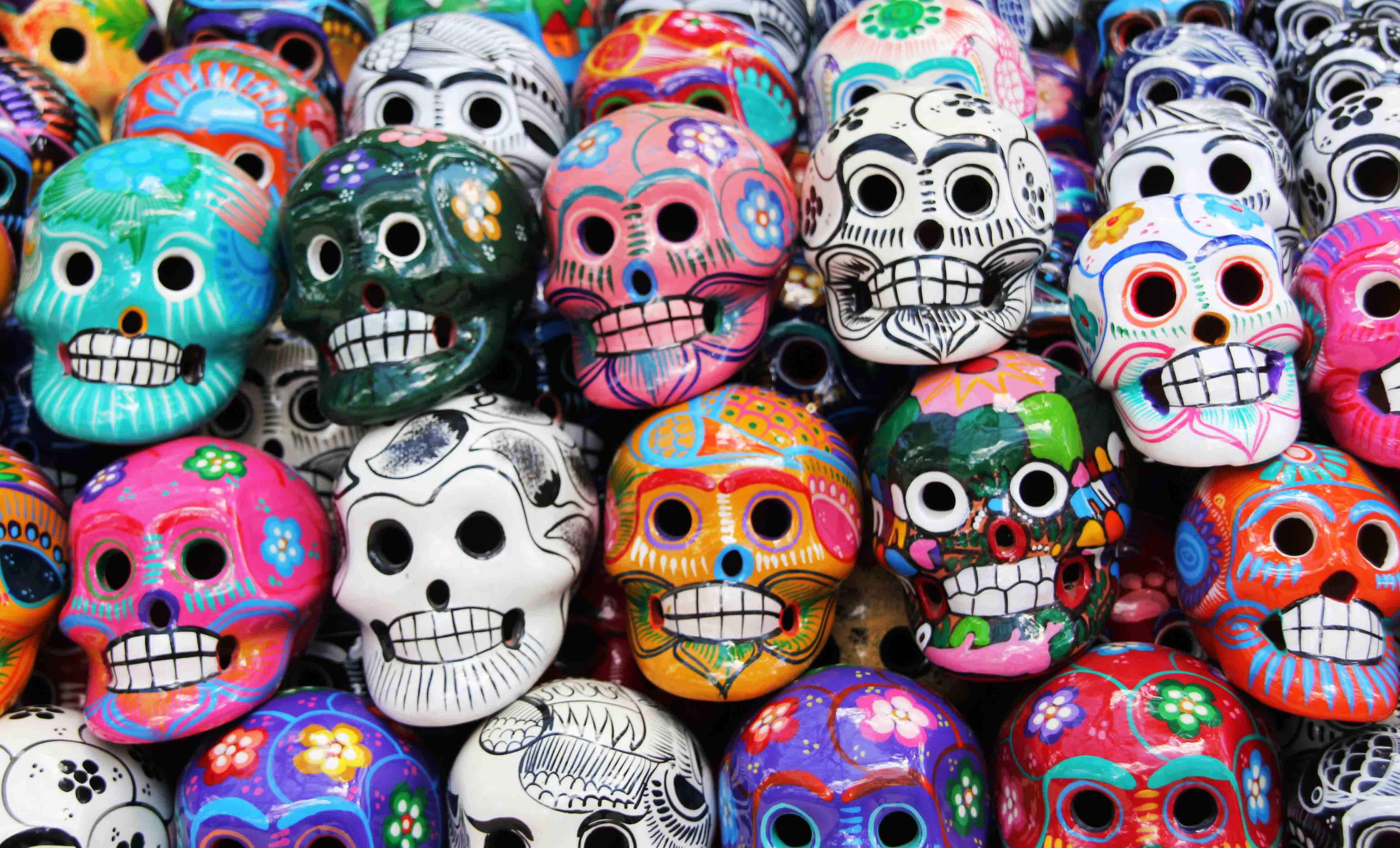 Fargerike Dødningehodeskaller til Día de los Muertos Bakgrunner